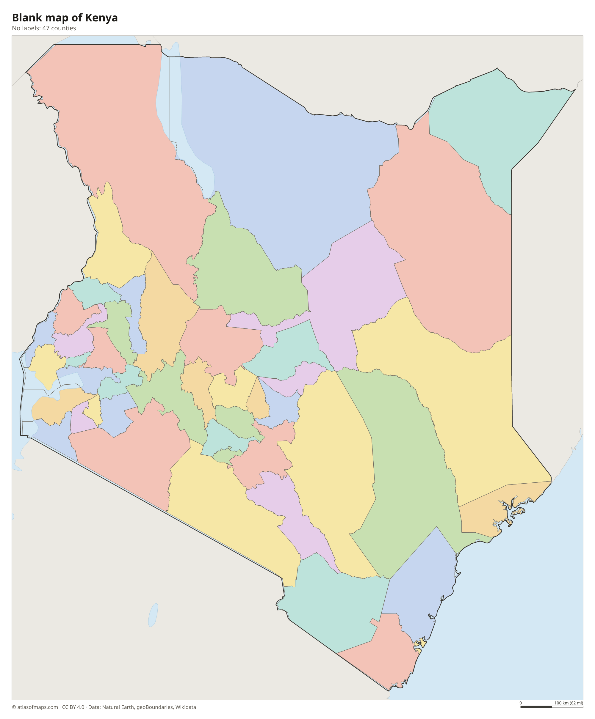 Blank outline map of Kenya without labels
