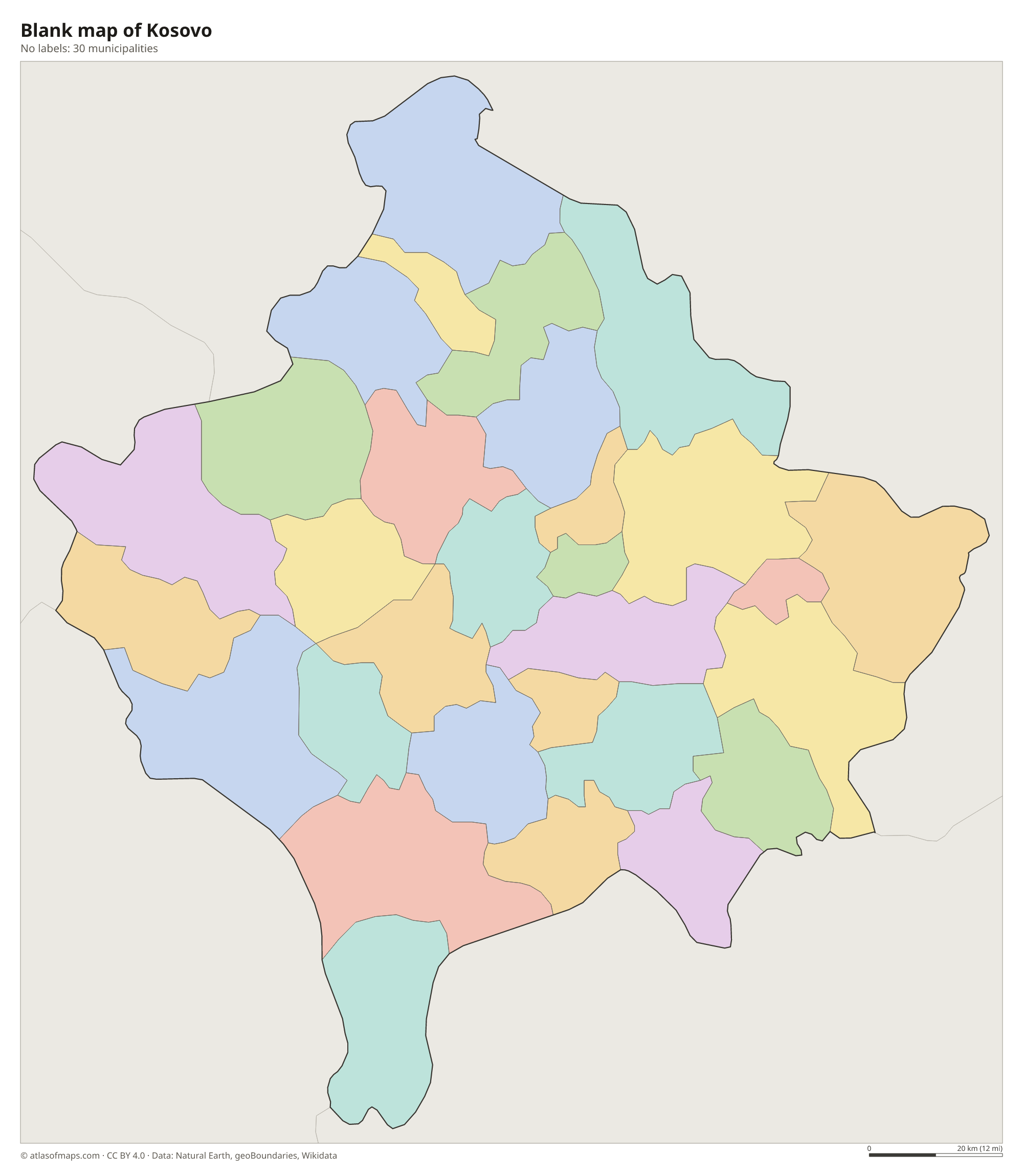 Blank outline map of Kosovo without labels