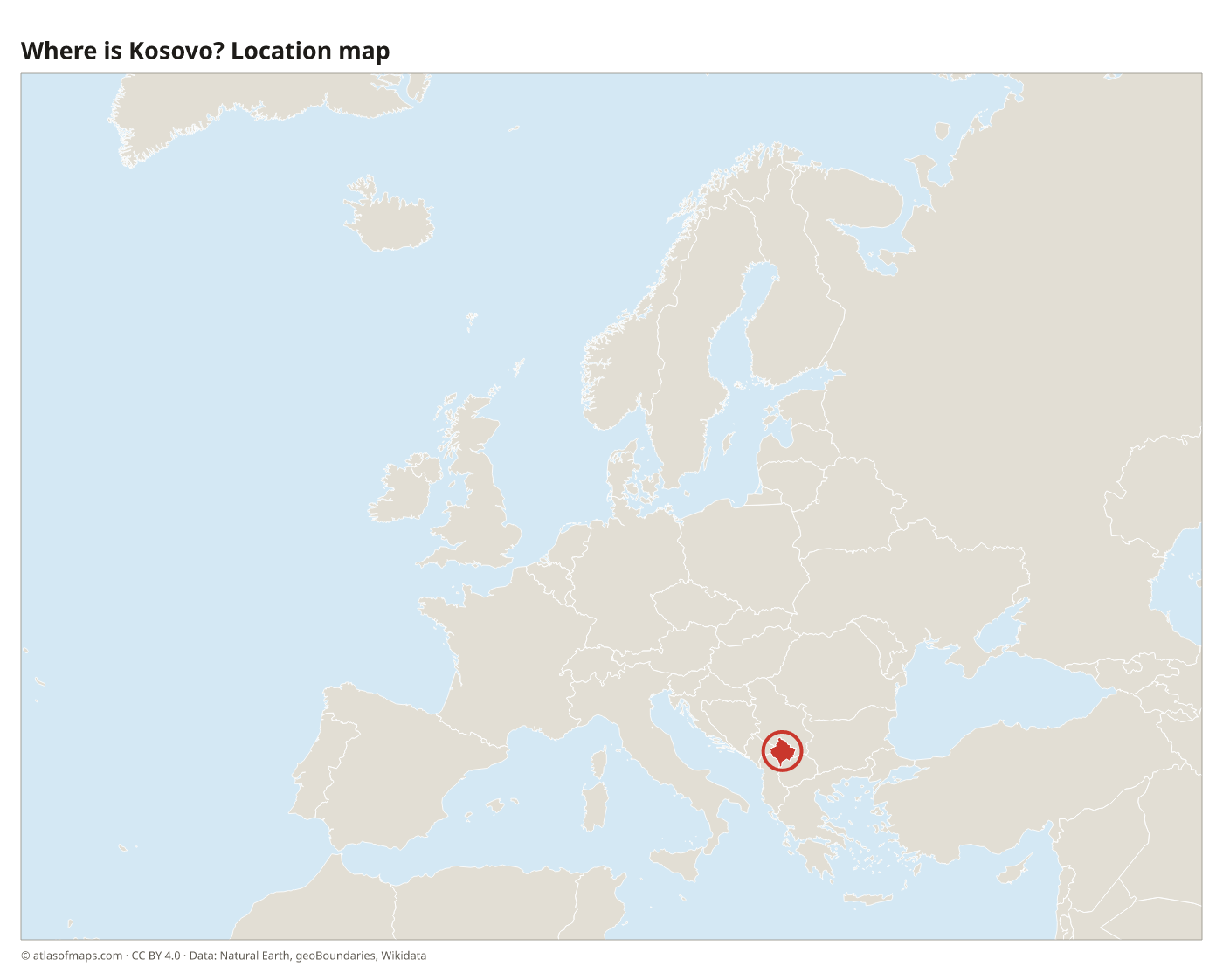 Where is Kosovo? Location map with Kosovo highlighted in red