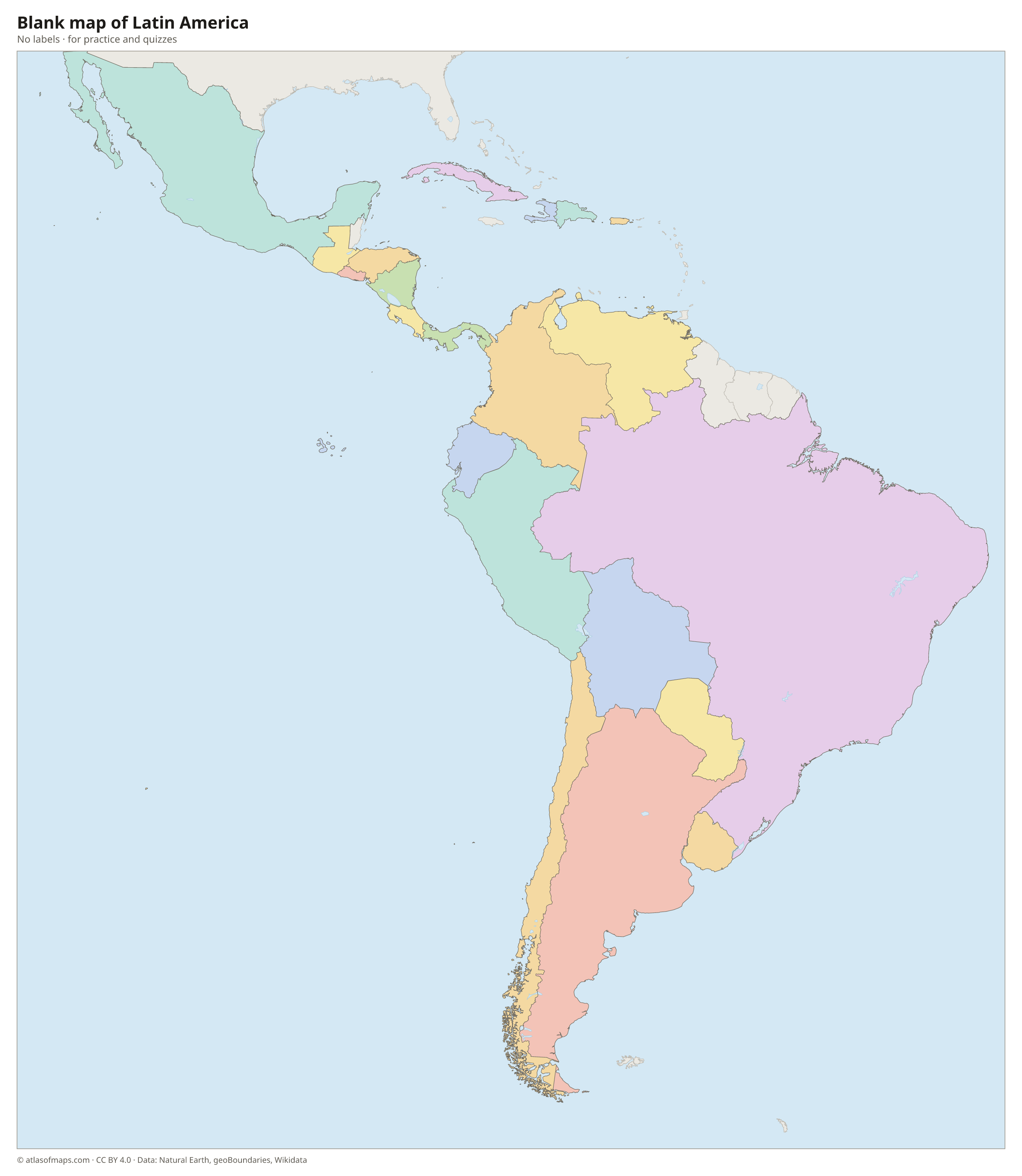 Blank map of Latin America without labels