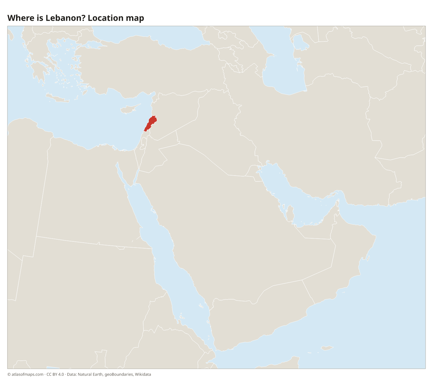 Where is Lebanon? Location map with Lebanon highlighted in red