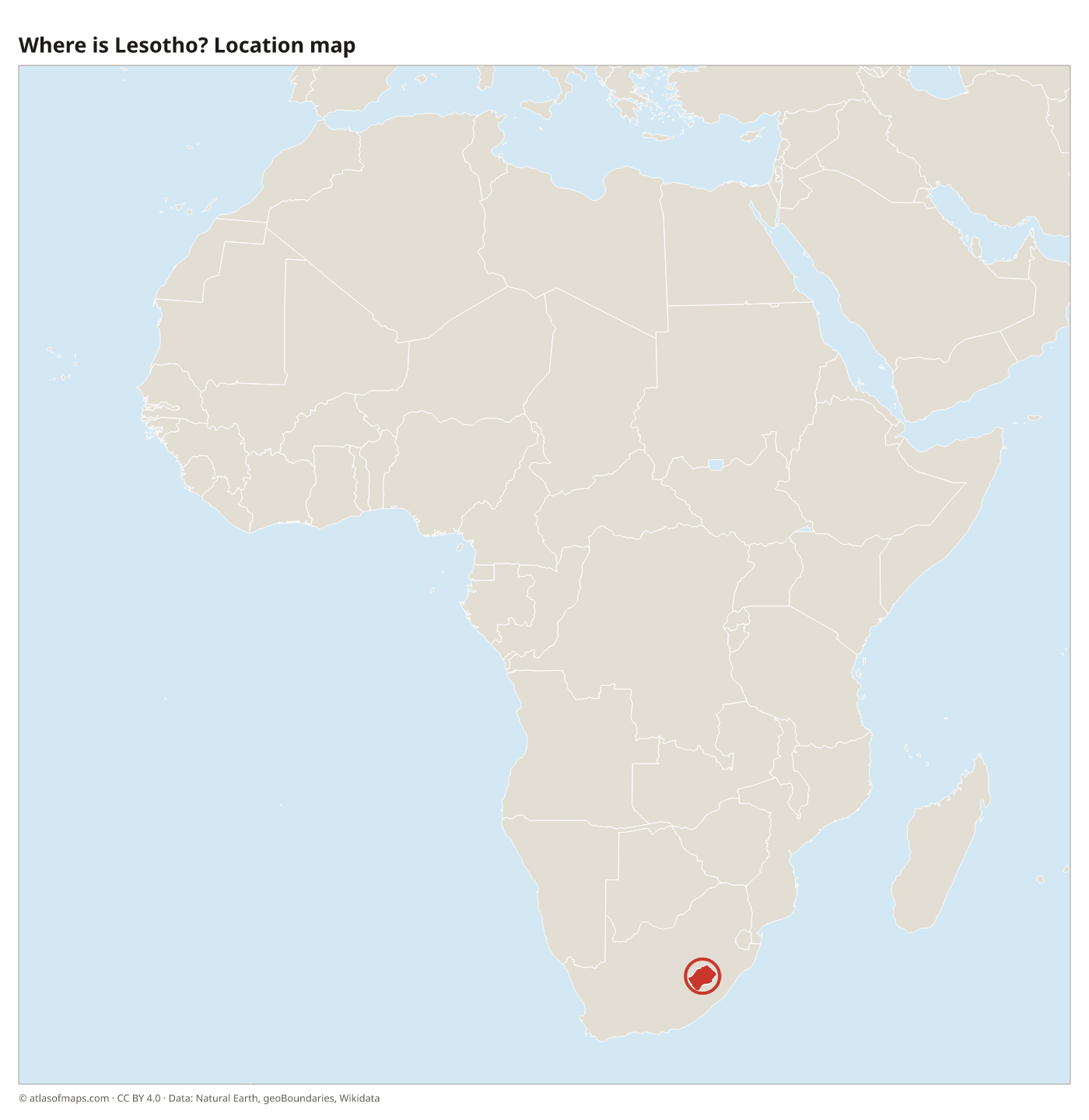 Where is Lesotho? Location map with Lesotho highlighted in red
