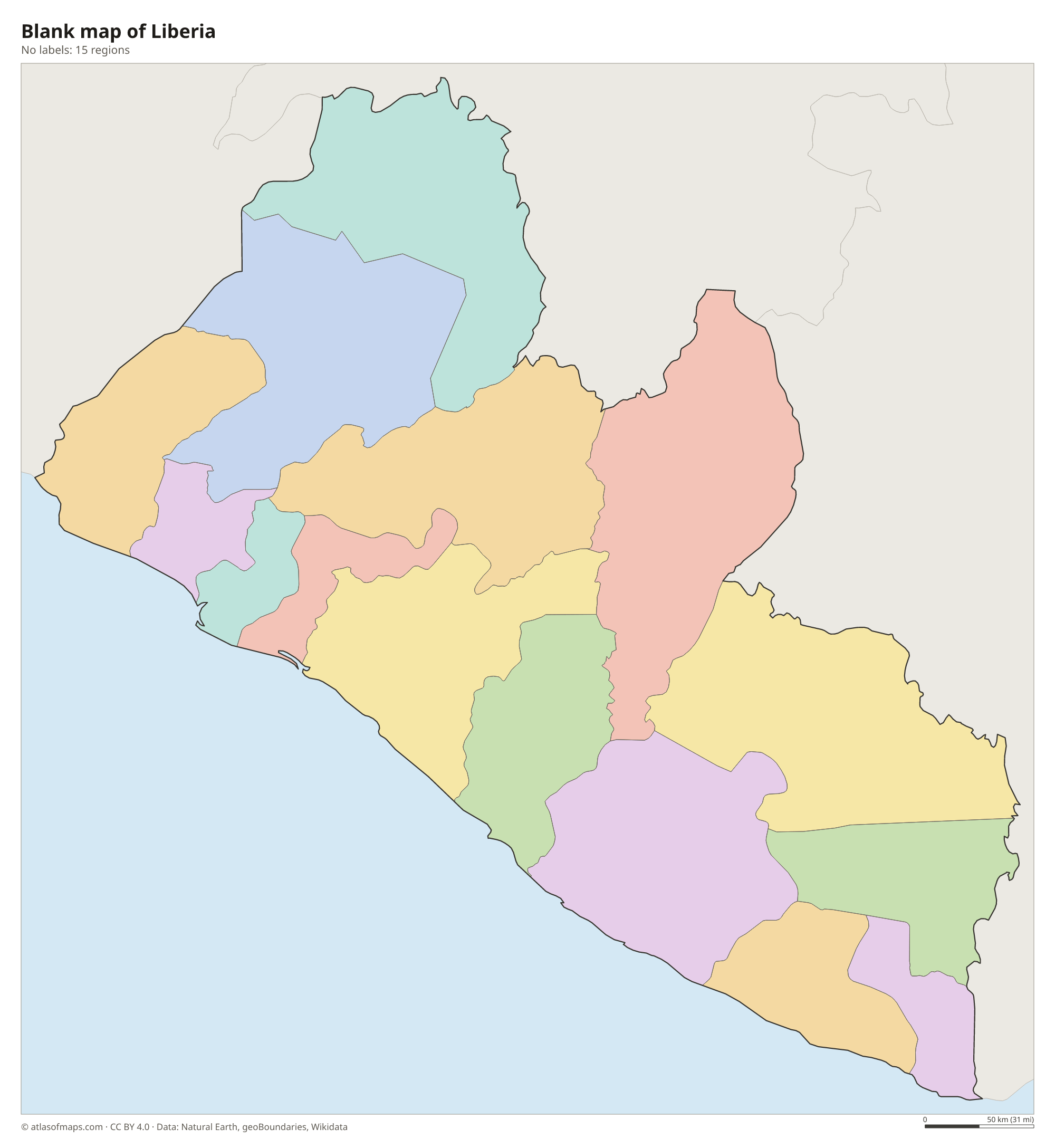 Blank outline map of Liberia without labels
