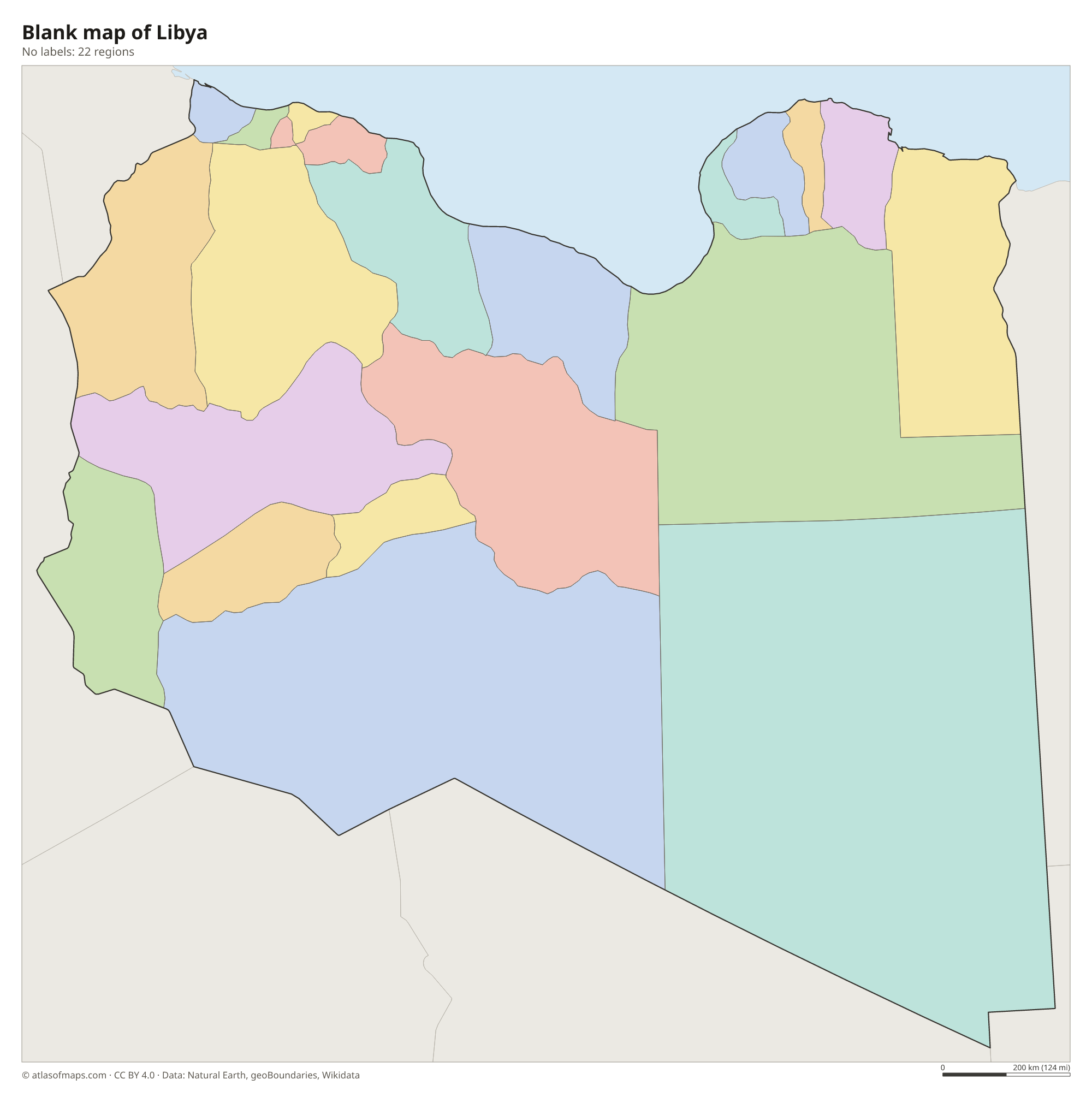 Blank outline map of Libya without labels