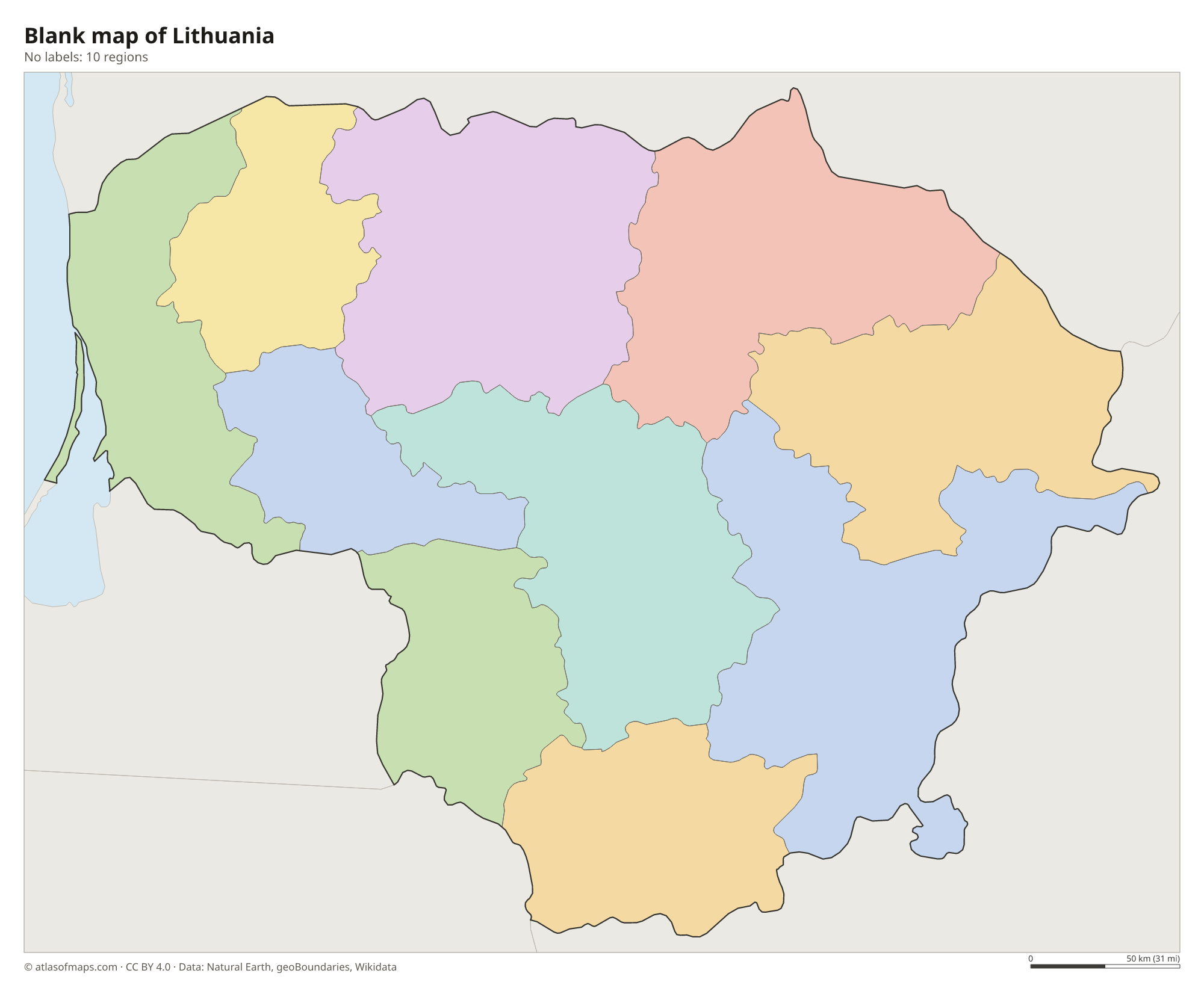 Blank outline map of Lithuania without labels