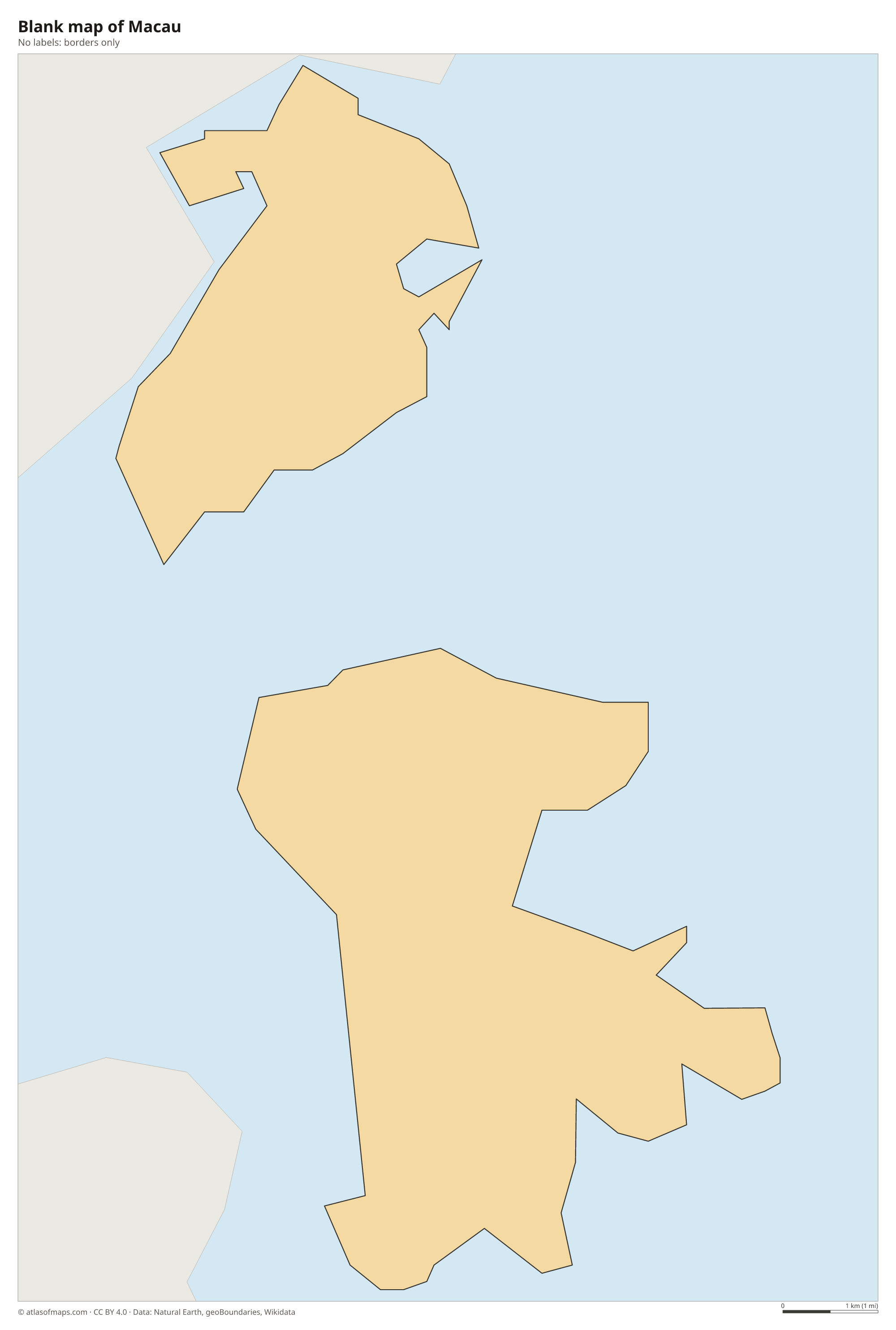 Blank outline map of Macau without labels