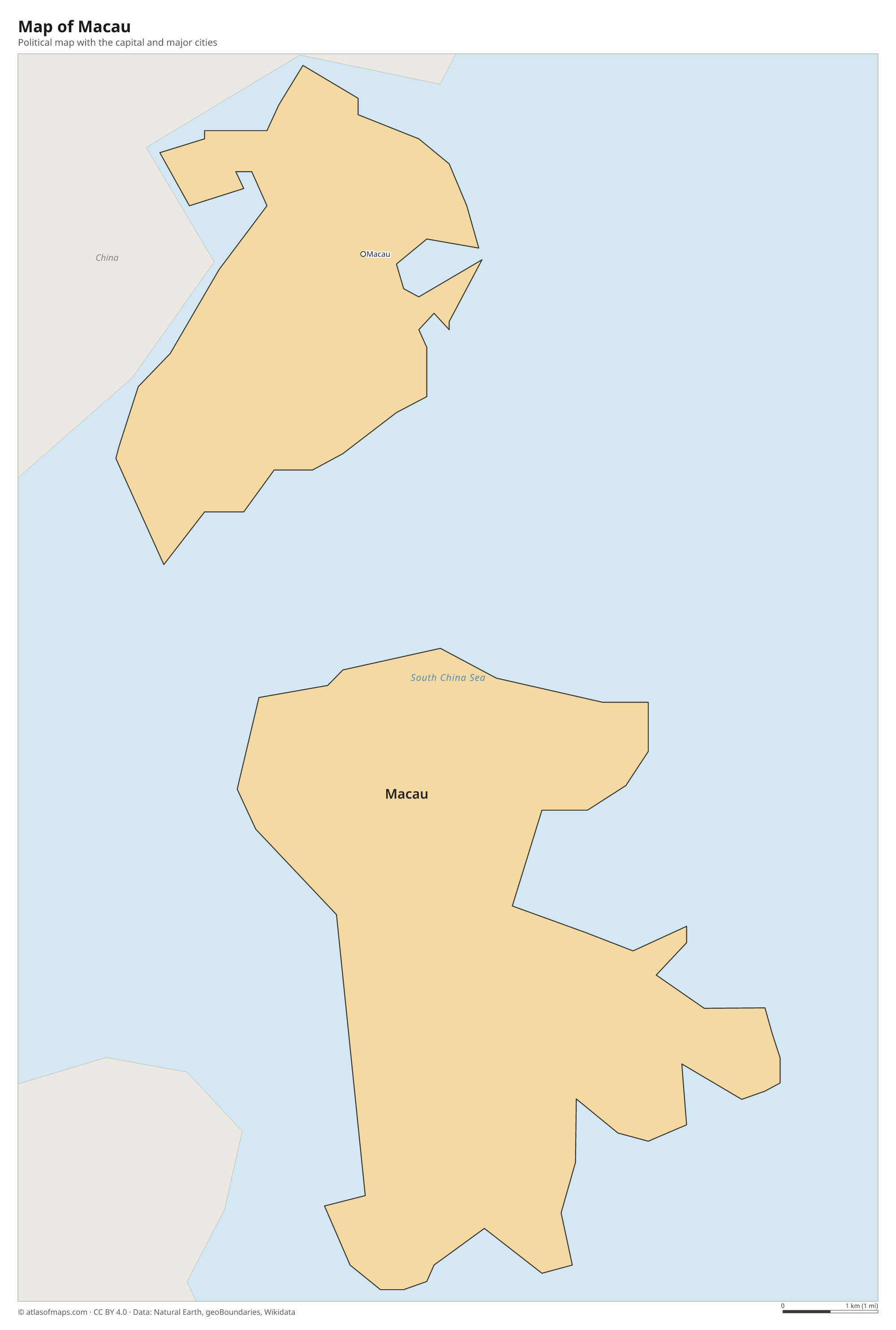 Political map of Macau with the capital