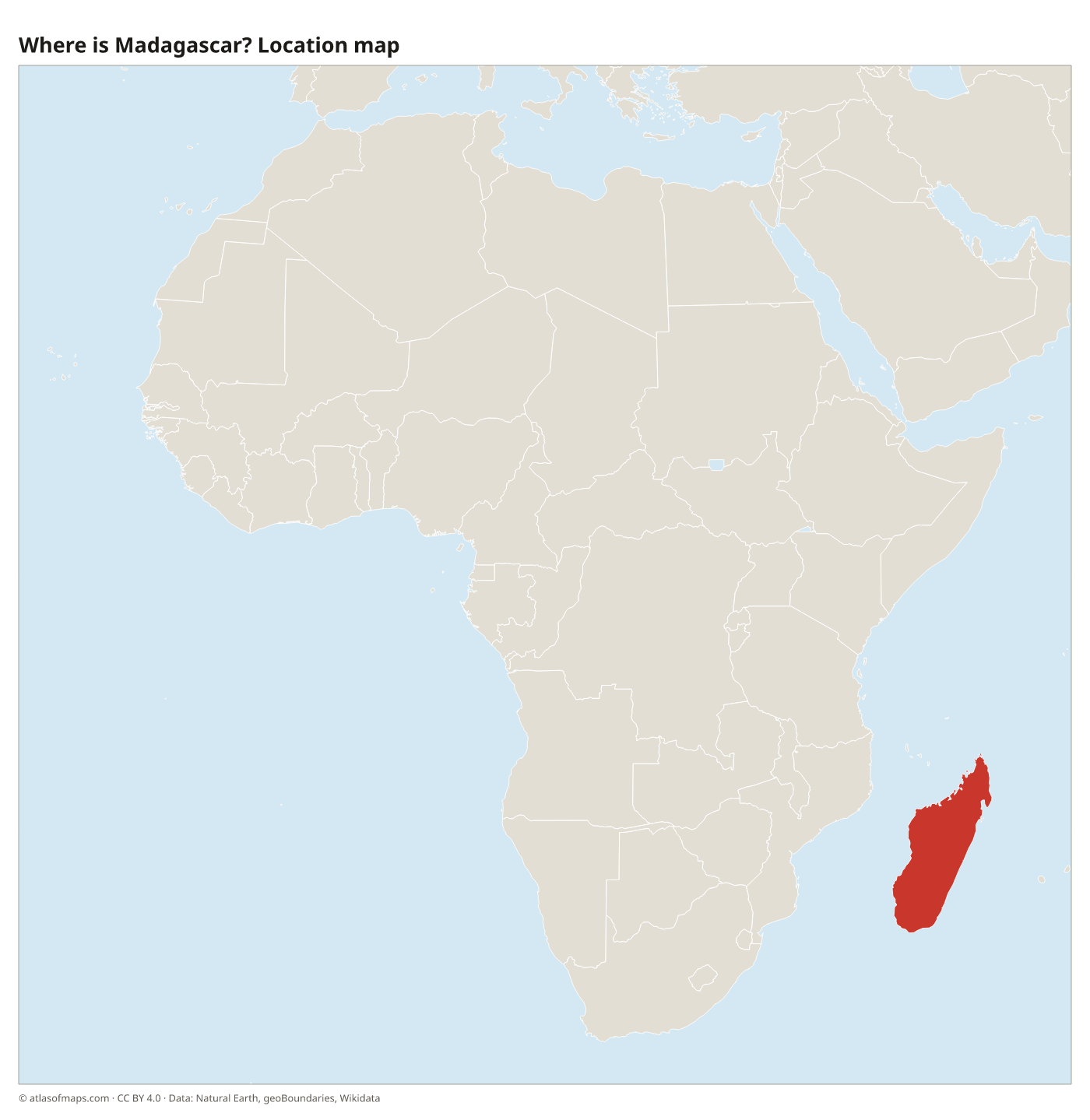 Where is Madagascar? Location map with Madagascar highlighted in red