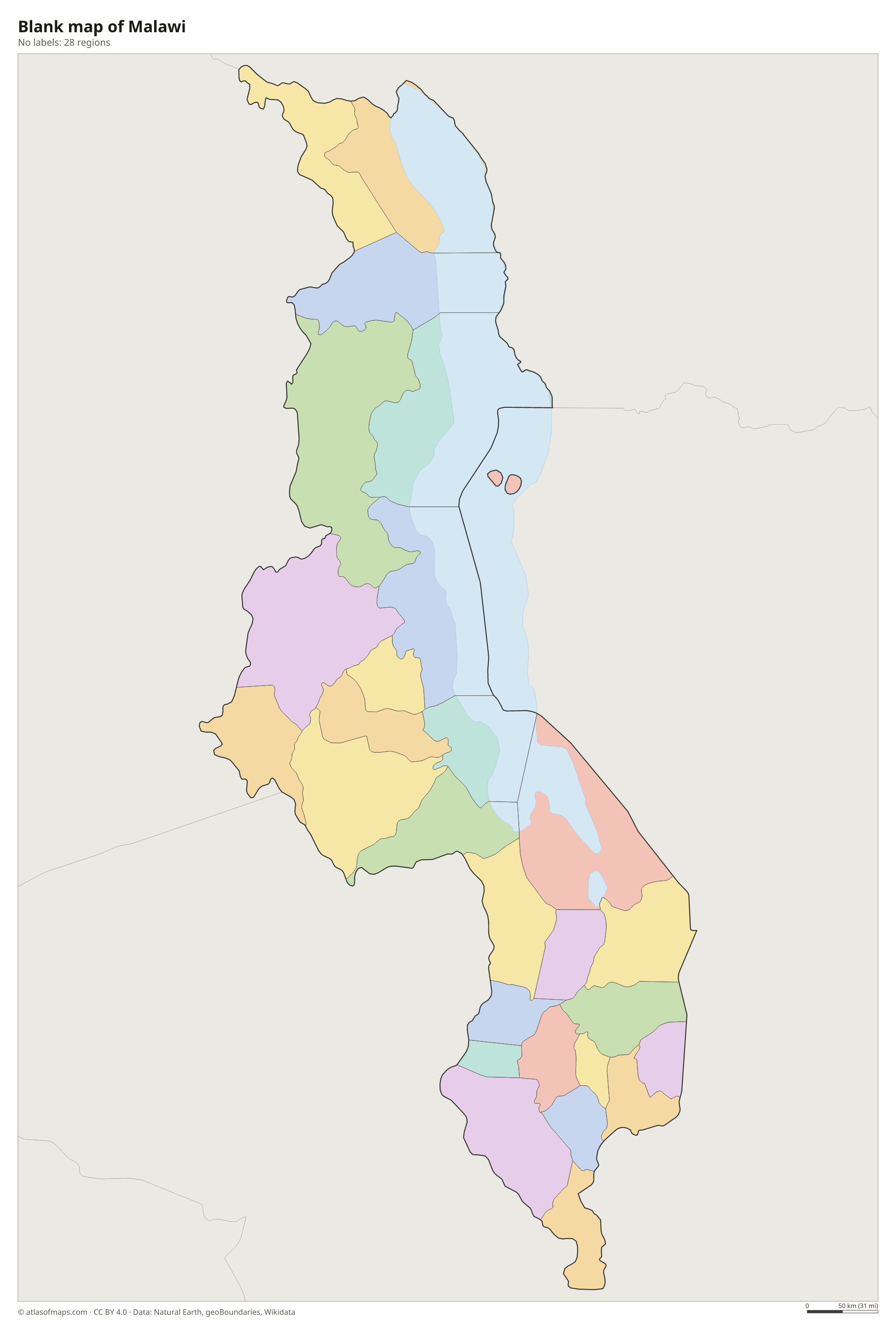 Blank outline map of Malawi without labels