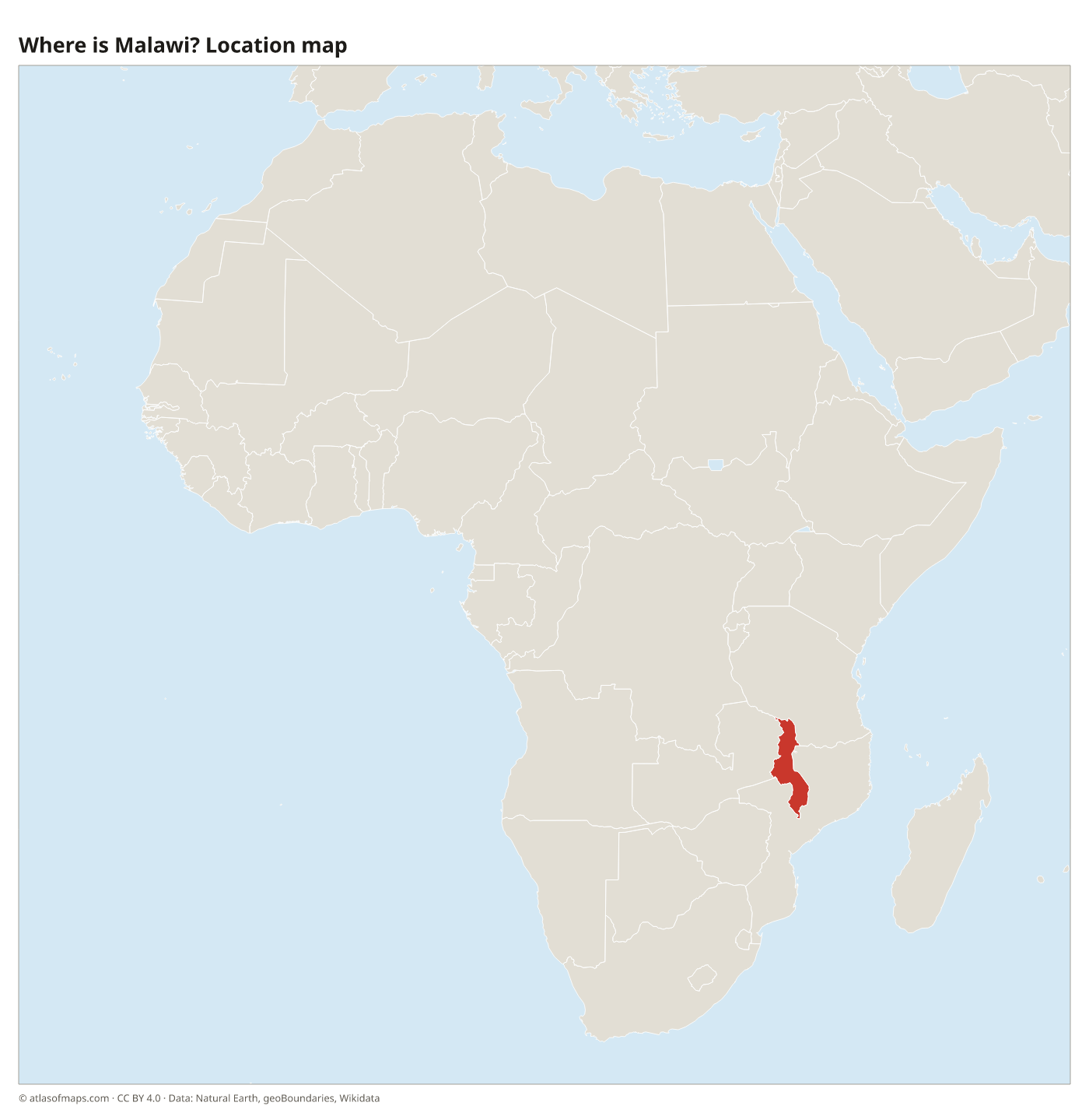 Where is Malawi? Location map with Malawi highlighted in red