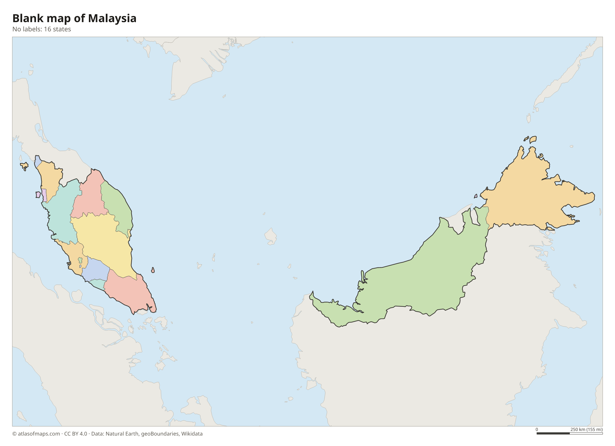 Blank outline map of Malaysia without labels