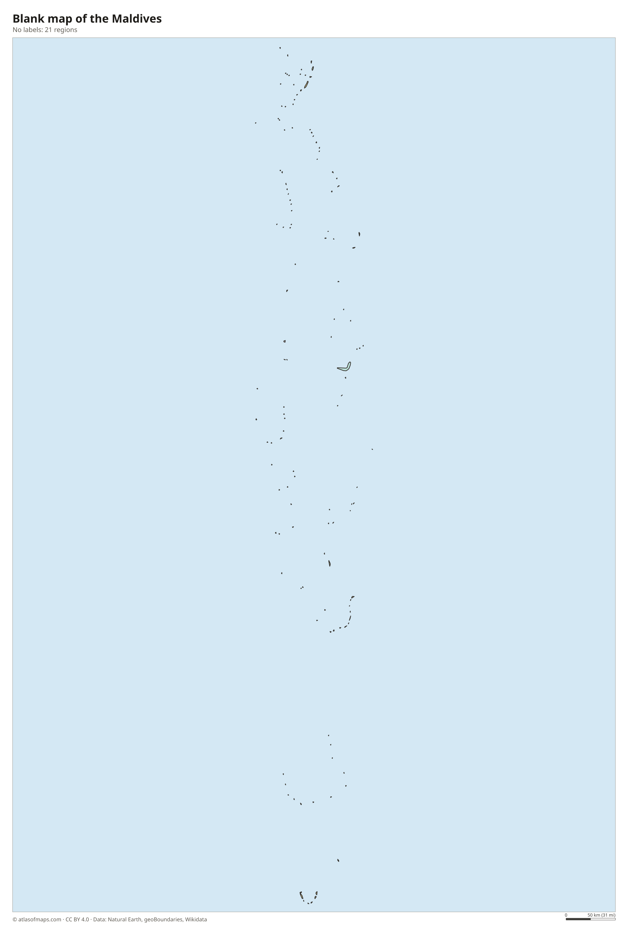 Blank outline map of the Maldives without labels