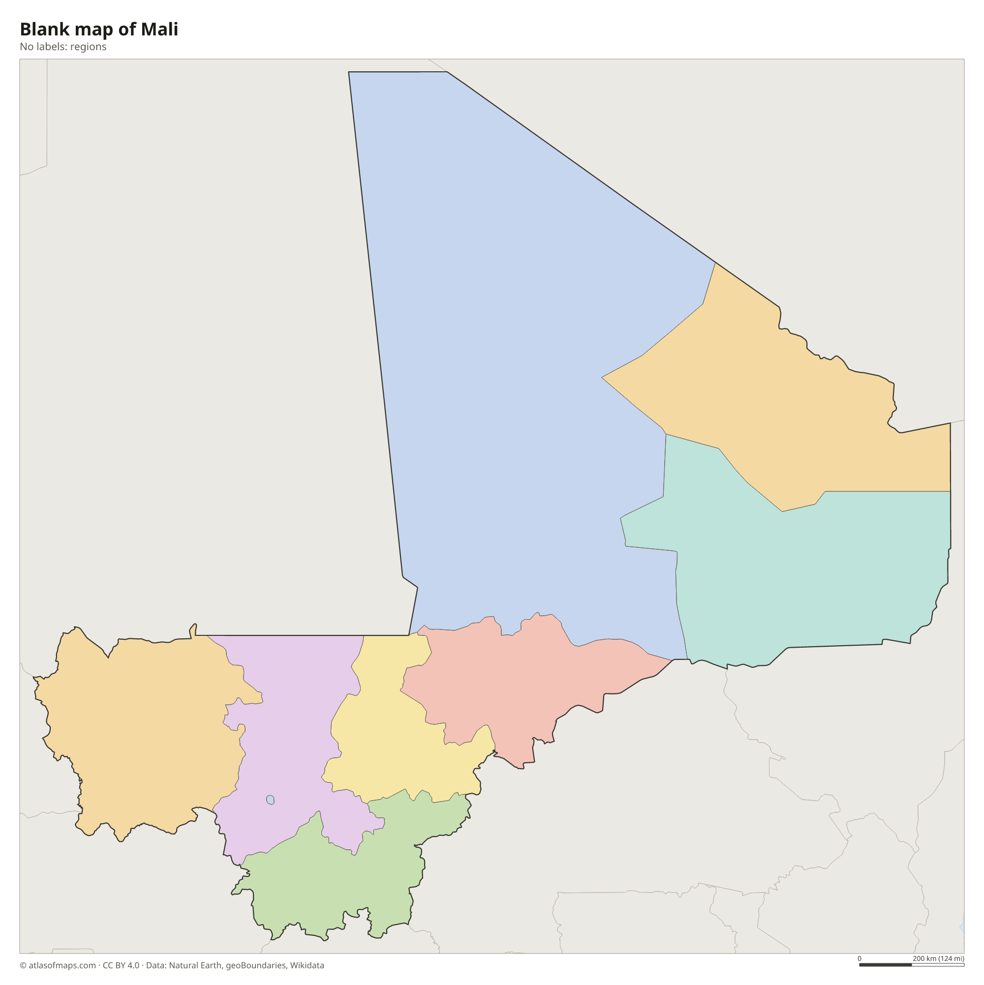 Blank outline map of Mali without labels