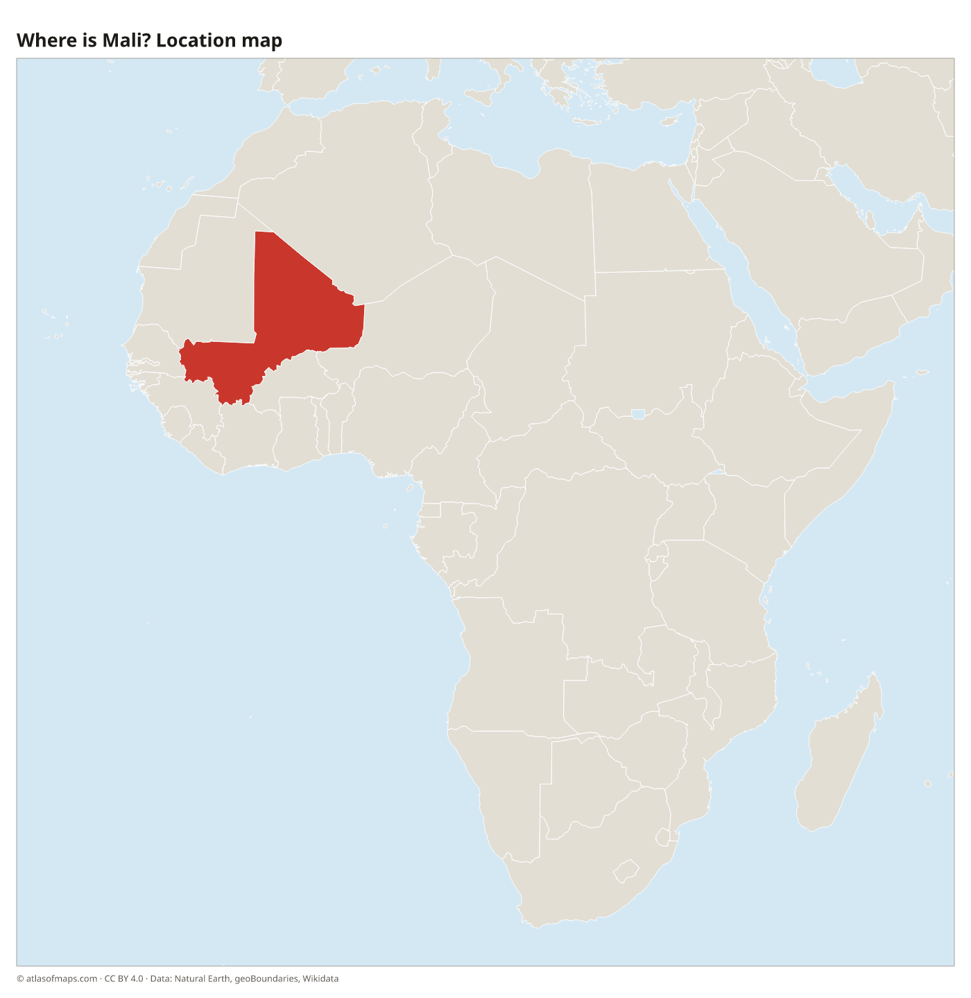 Where is Mali? Location map with Mali highlighted in red