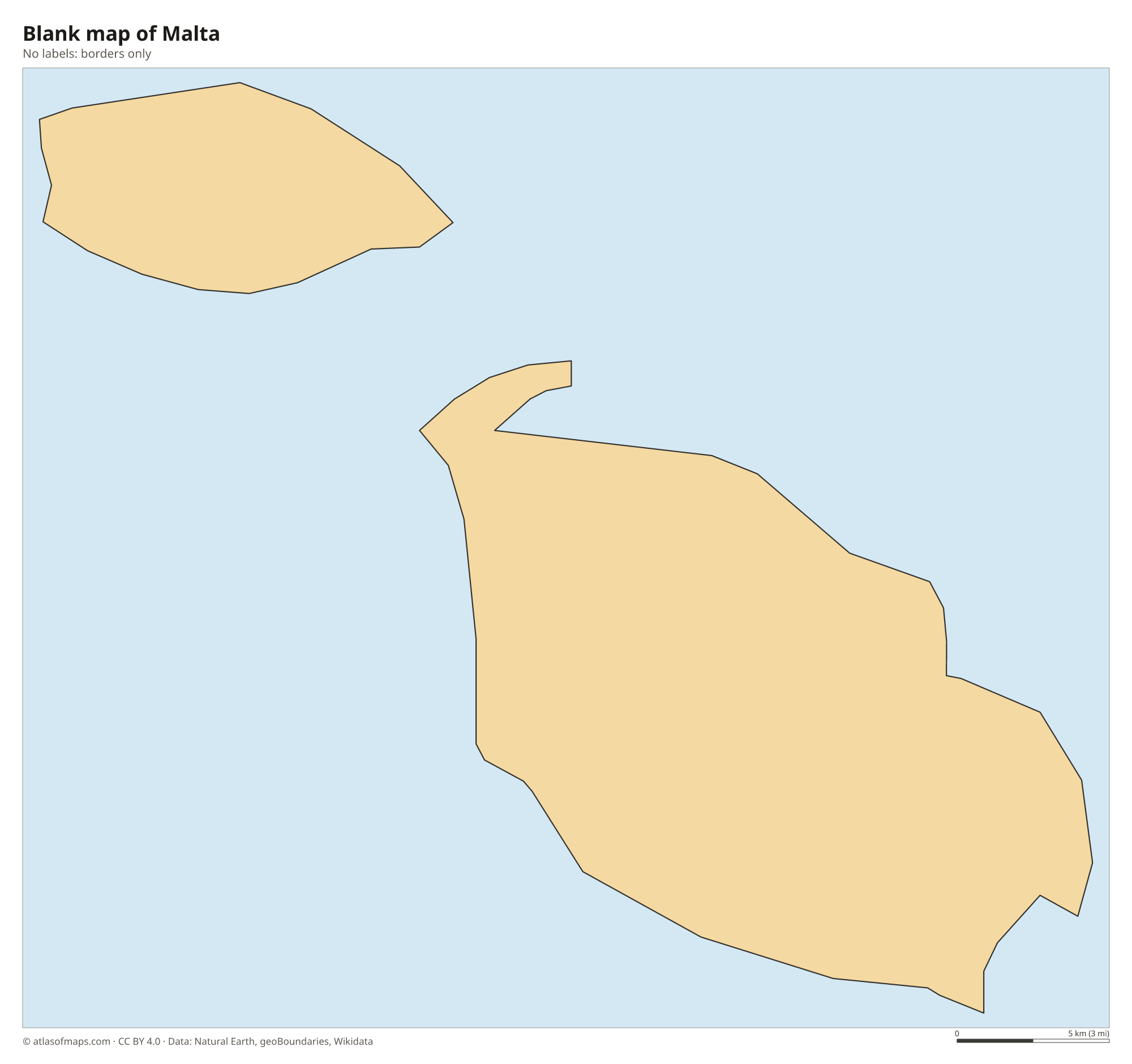 Blank outline map of Malta without labels