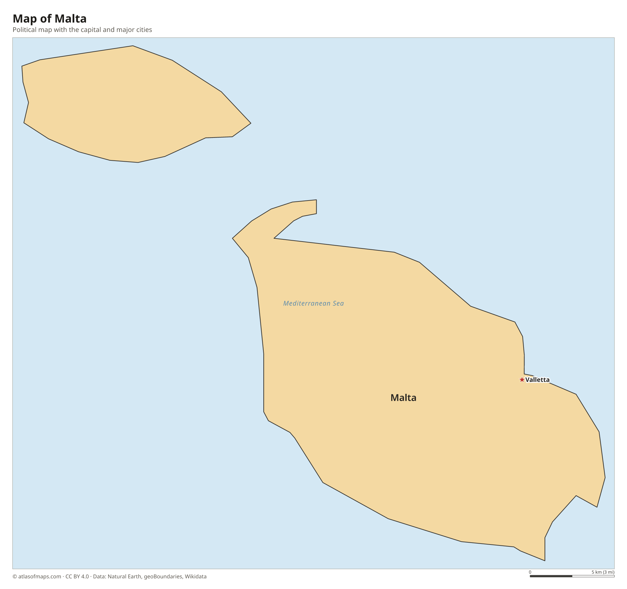Political map of Malta with the capital Valletta