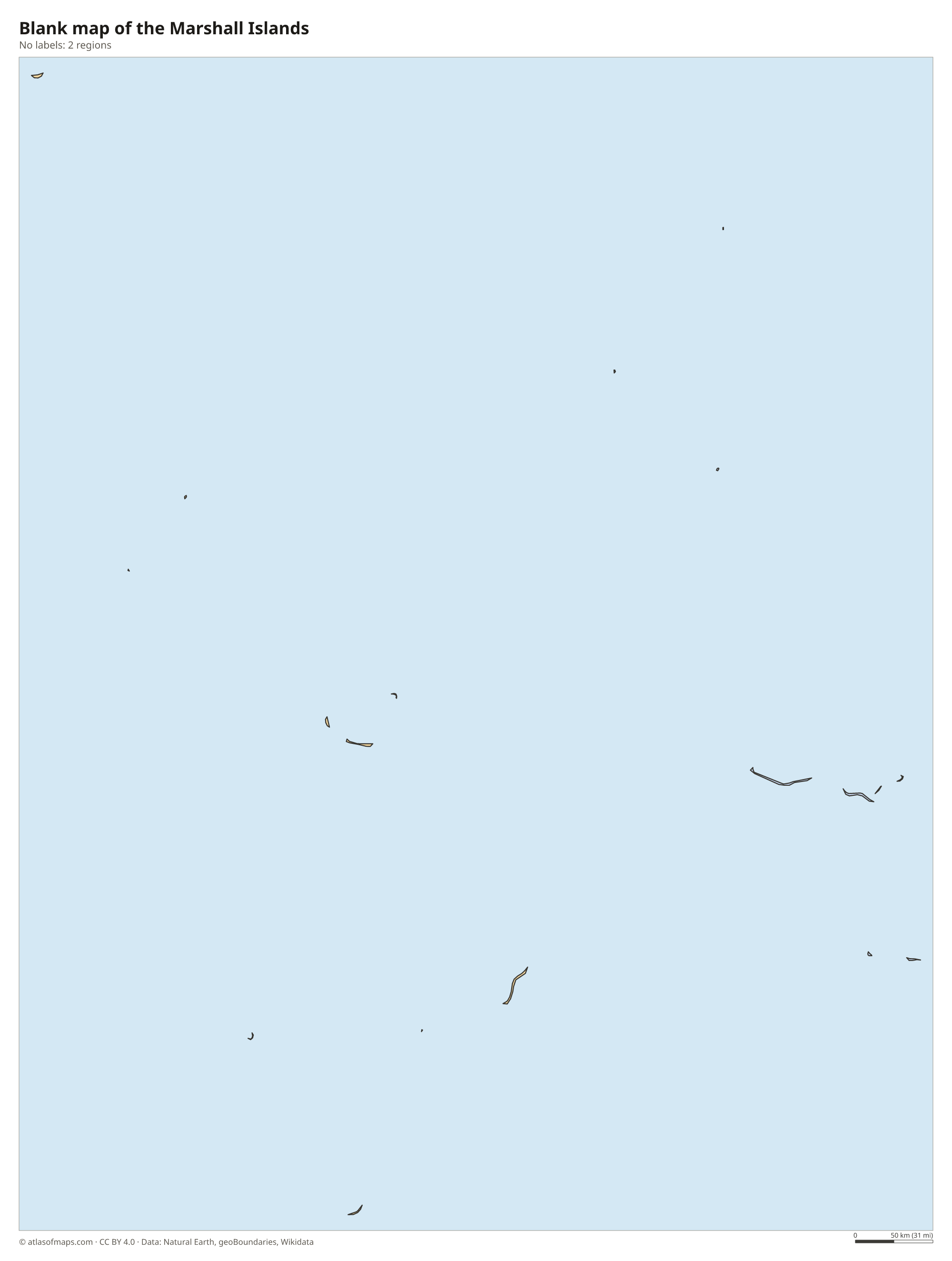 Blank outline map of the Marshall Islands without labels