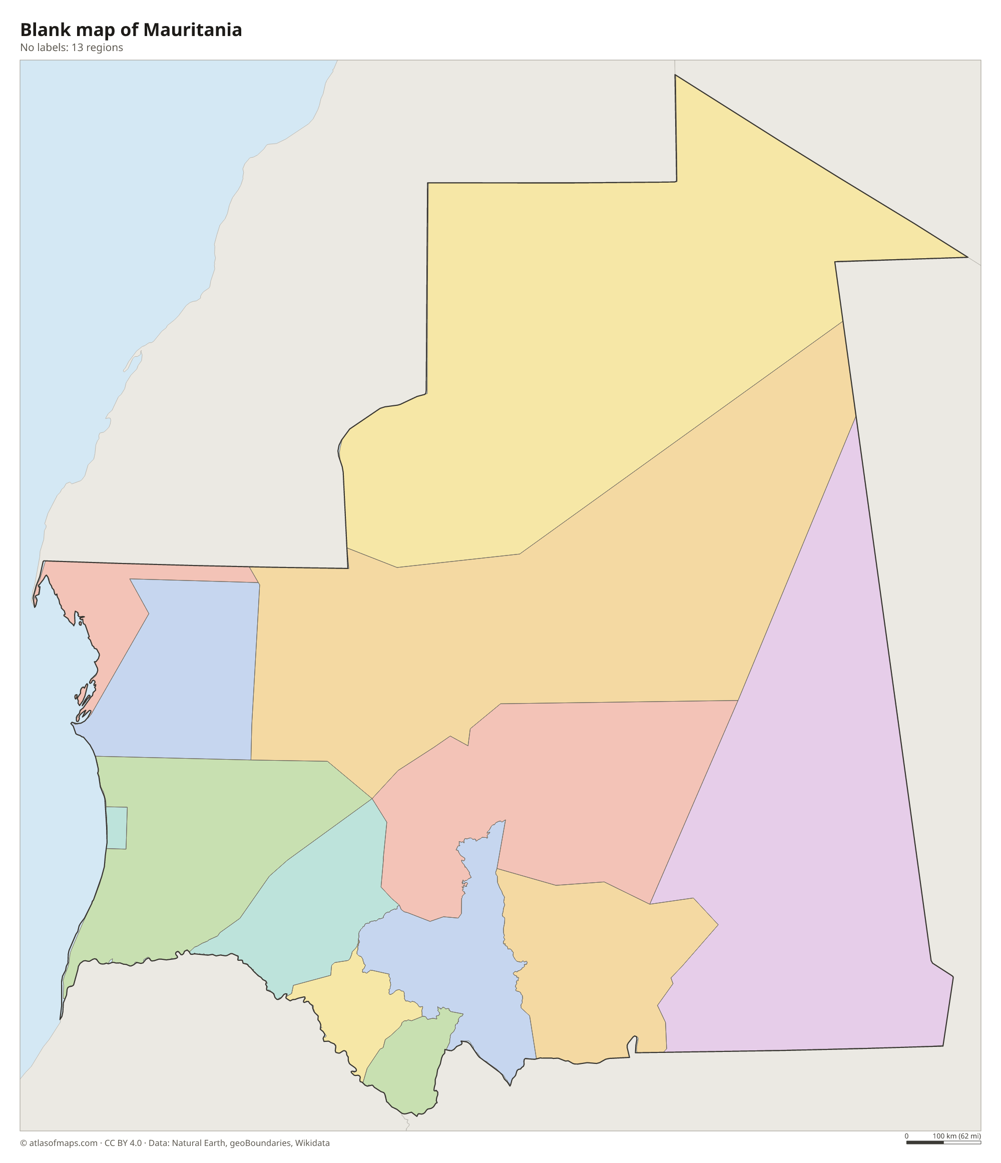 Blank outline map of Mauritania without labels