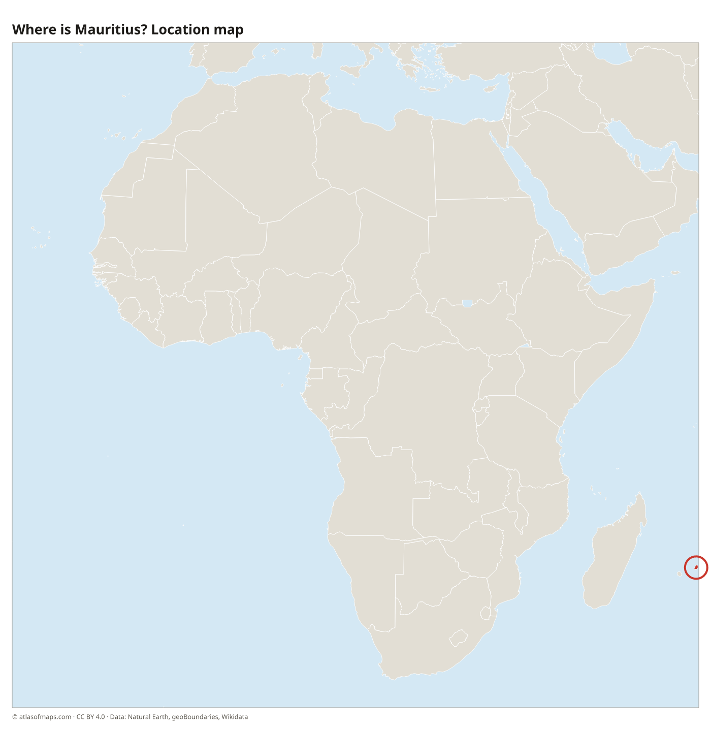 Where is Mauritius? Location map with Mauritius highlighted in red