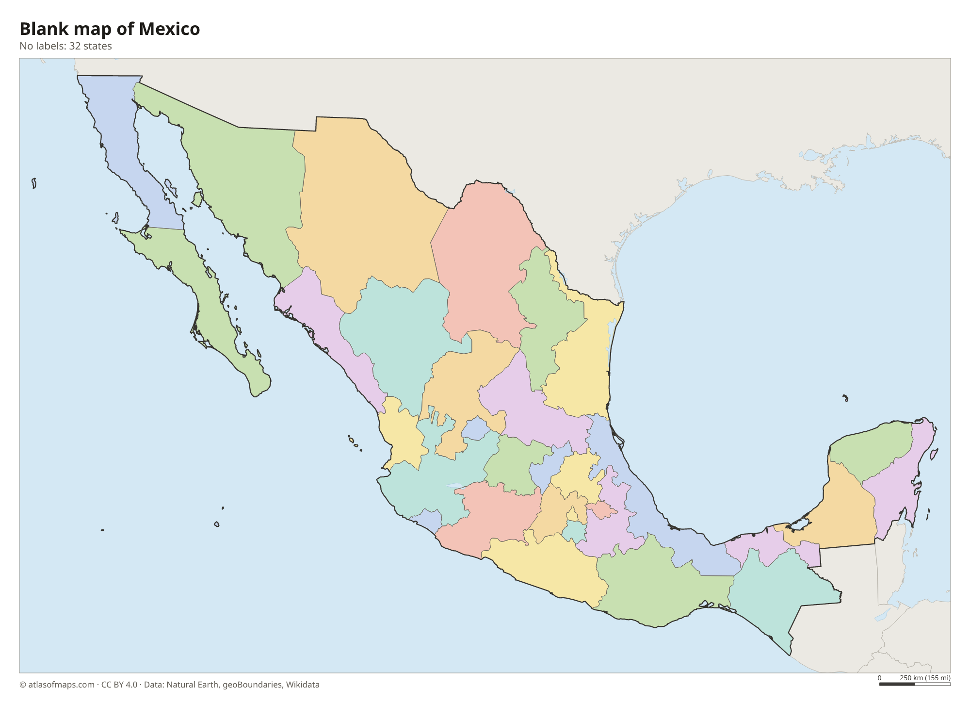 Blank outline map of Mexico without labels