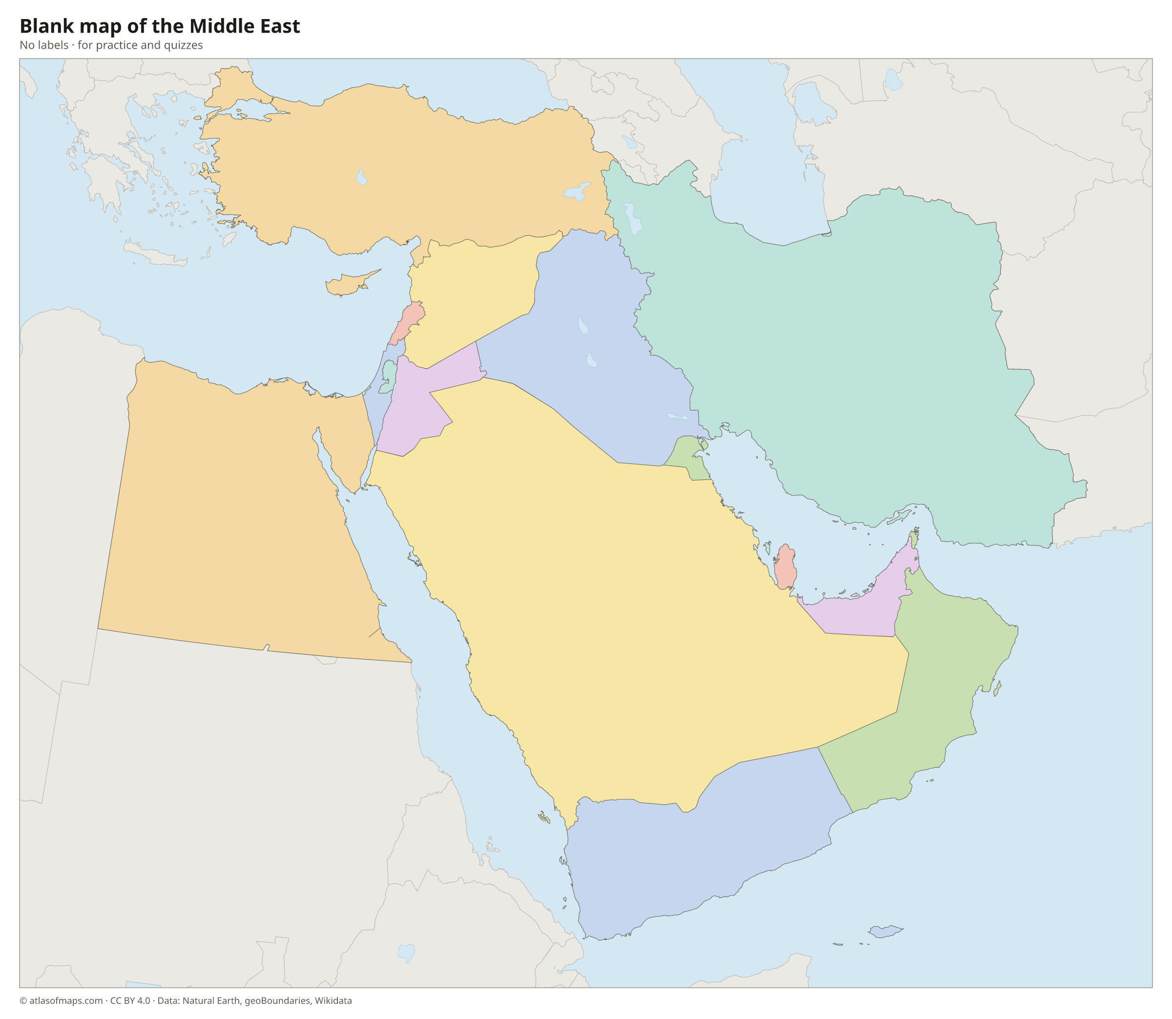 Blank map of the Middle East without labels