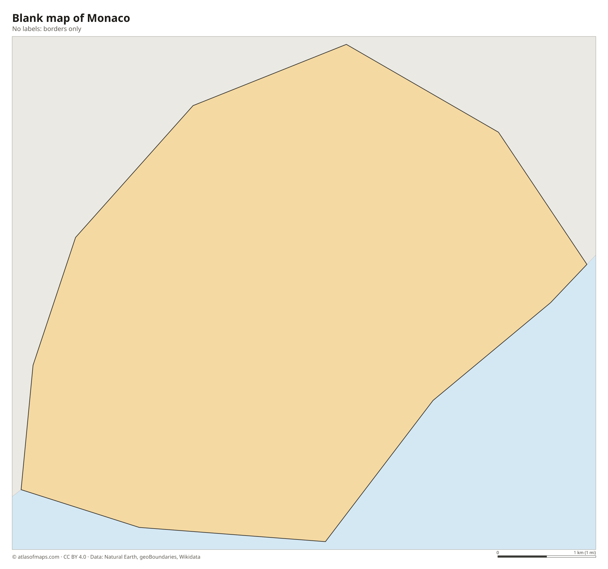 Blank outline map of Monaco without labels