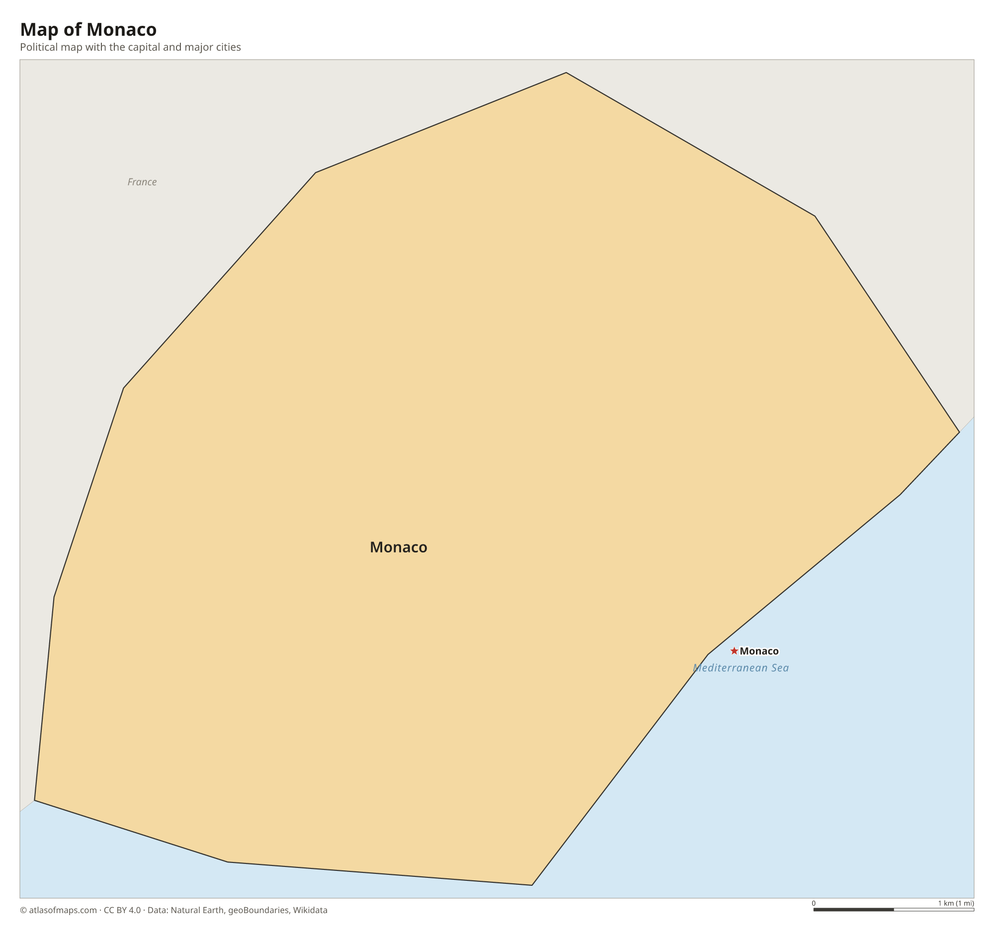Political map of Monaco with the capital Monaco