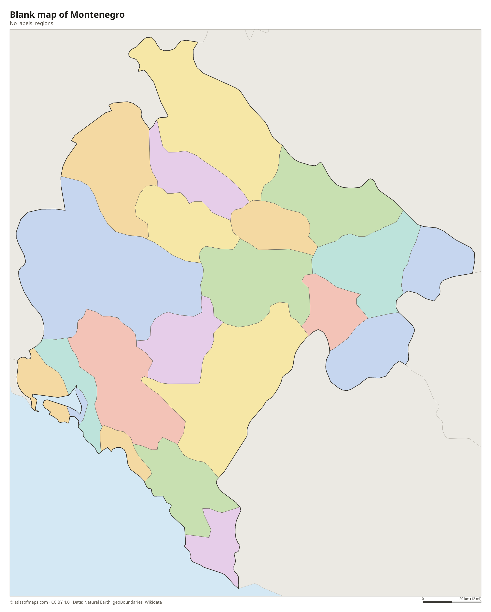 Blank outline map of Montenegro without labels