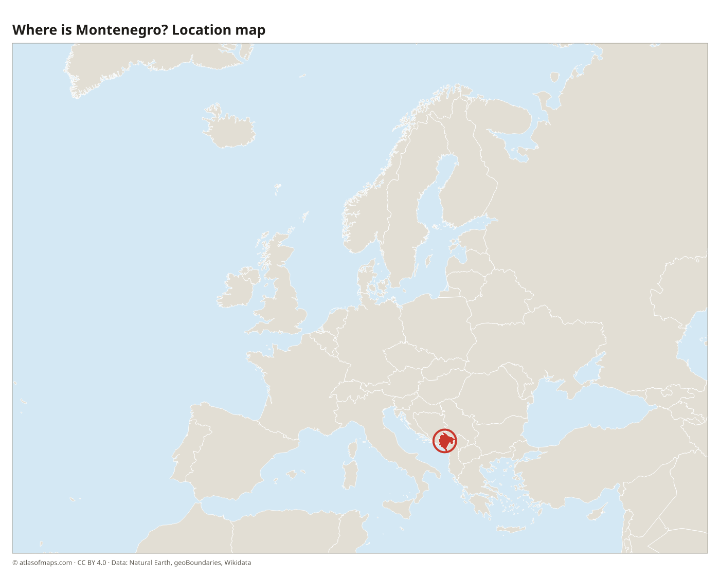 Where is Montenegro? Location map with Montenegro highlighted in red
