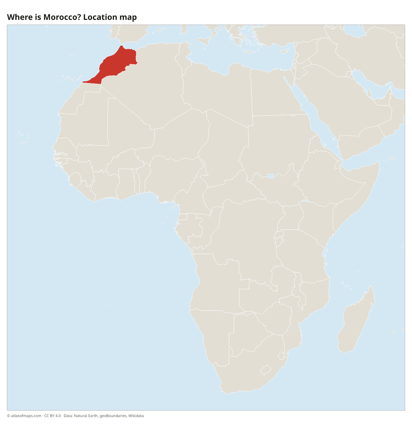 Where is Morocco? Location map with Morocco highlighted in red