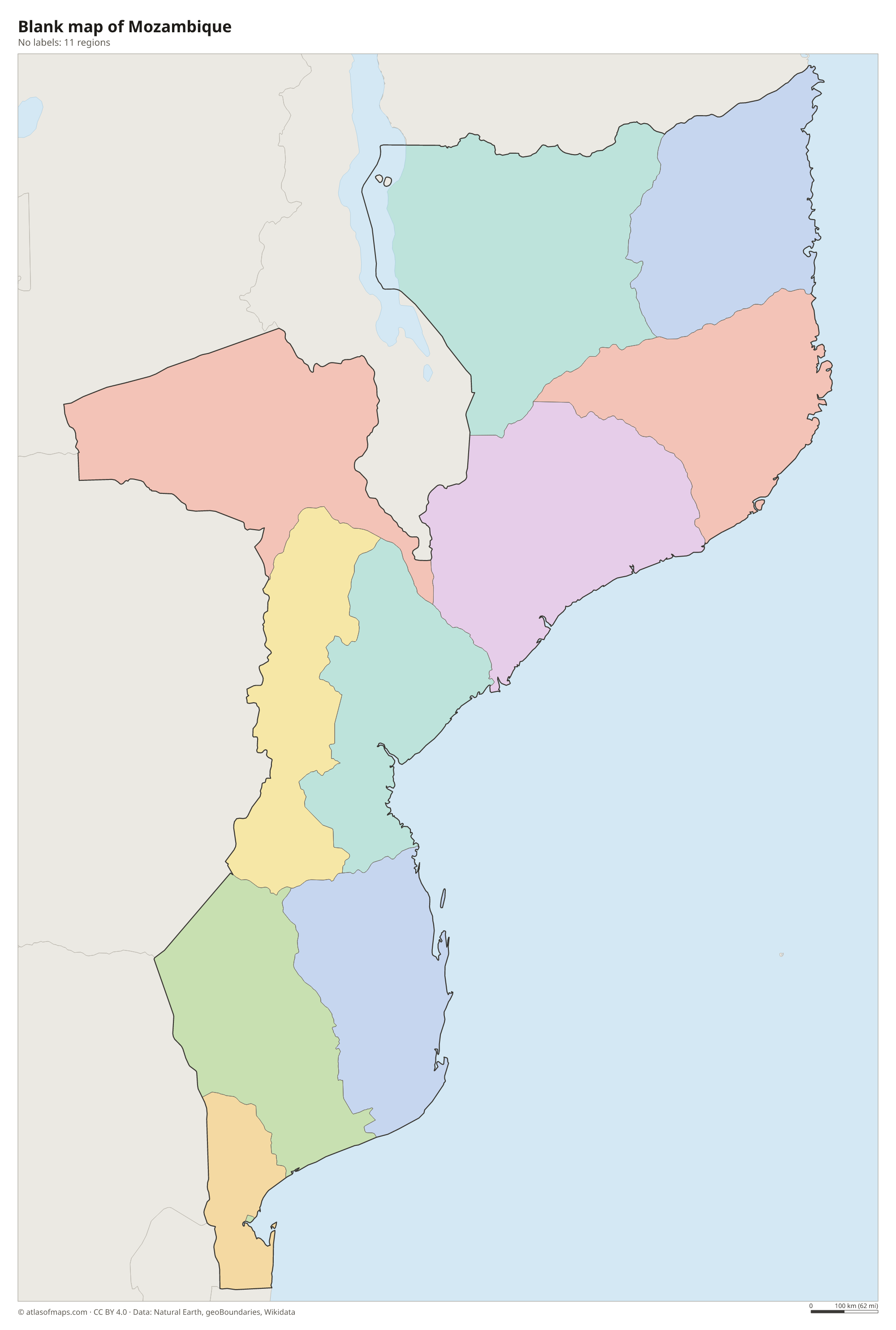 Blank outline map of Mozambique without labels