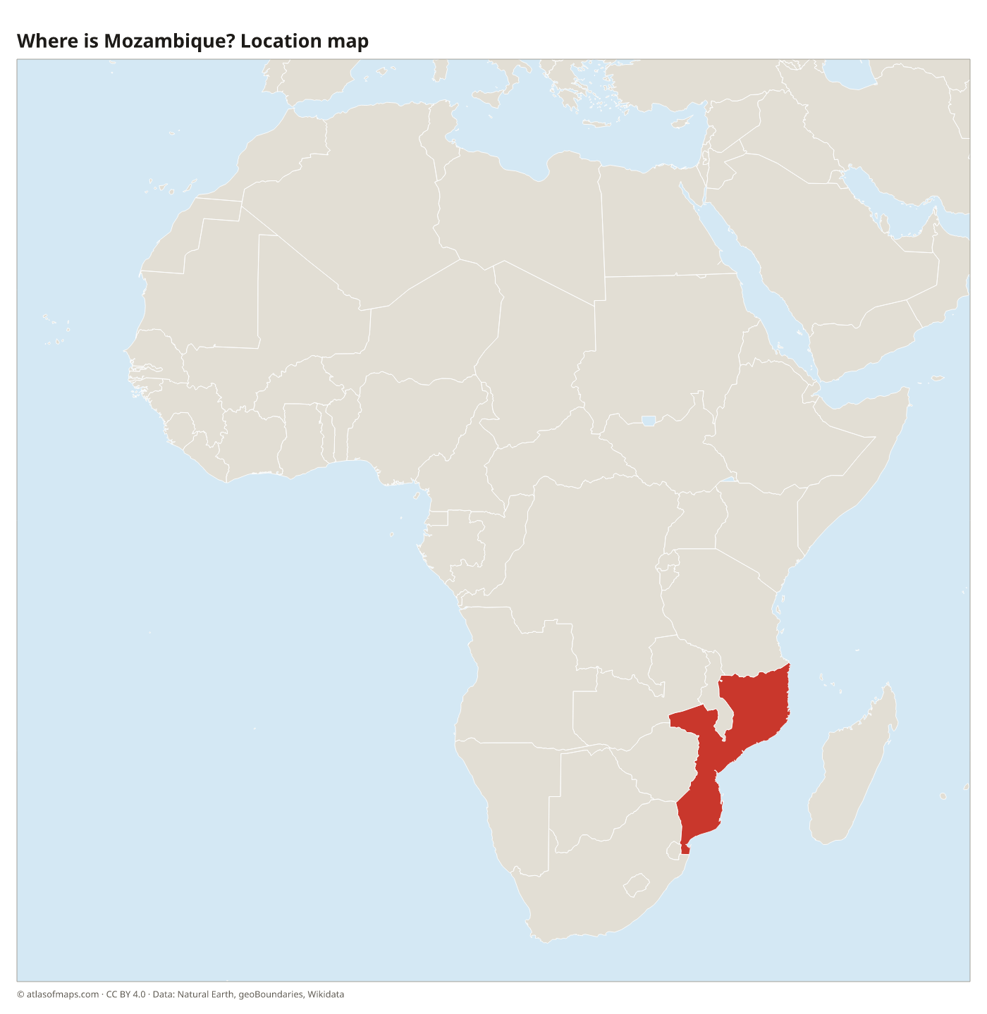 Where is Mozambique? Location map with Mozambique highlighted in red