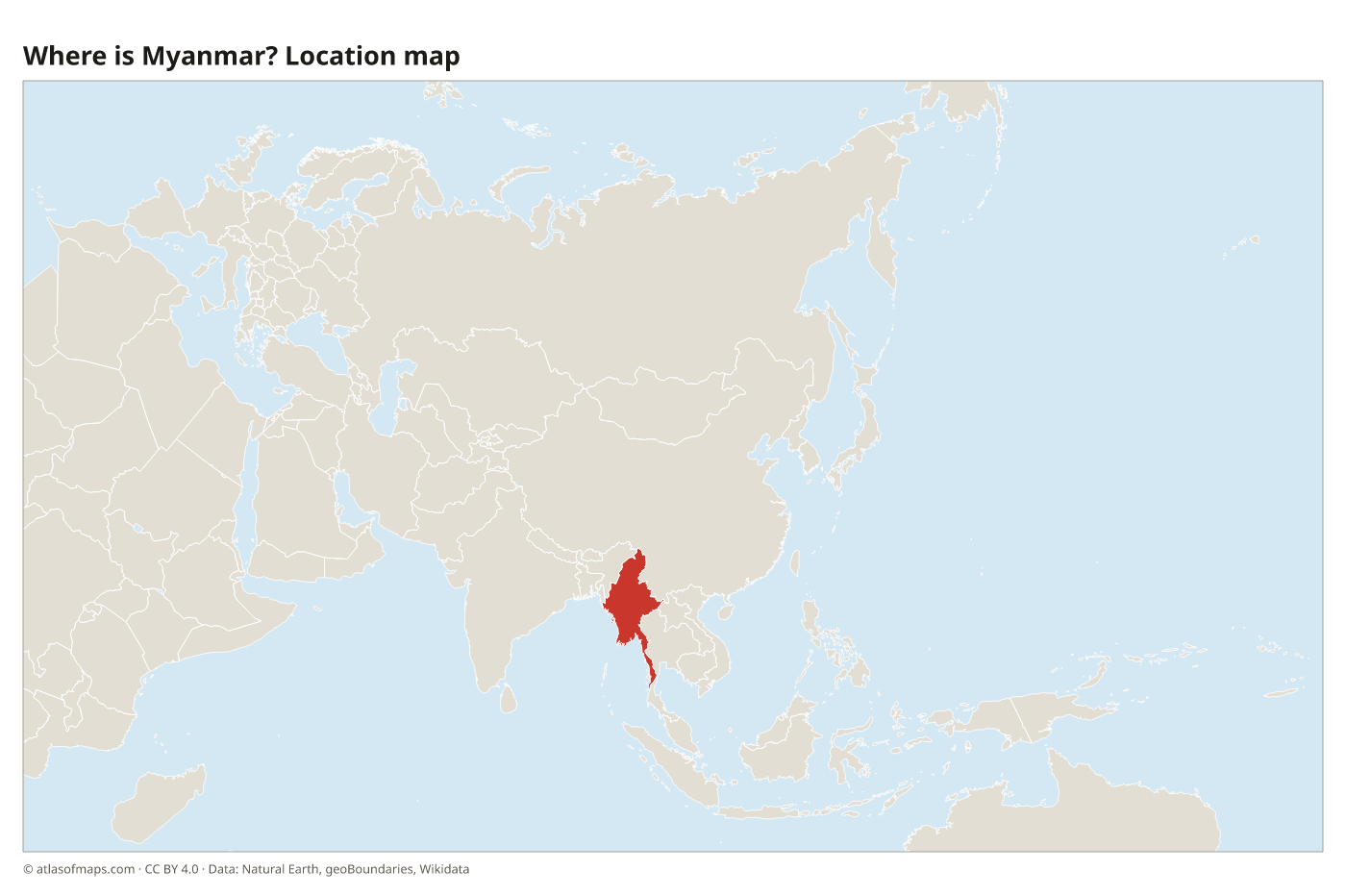Where is Myanmar? Location map with Myanmar highlighted in red