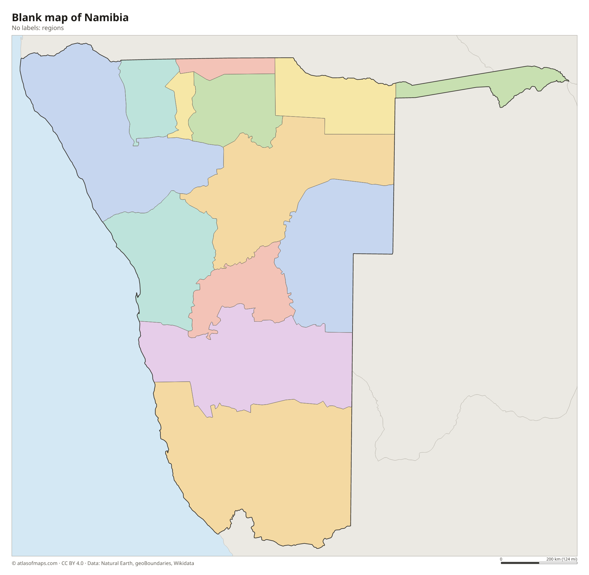 Blank outline map of Namibia without labels