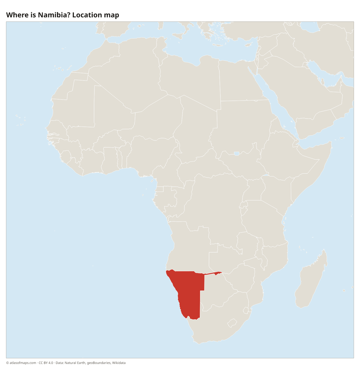 Where is Namibia? Location map with Namibia highlighted in red
