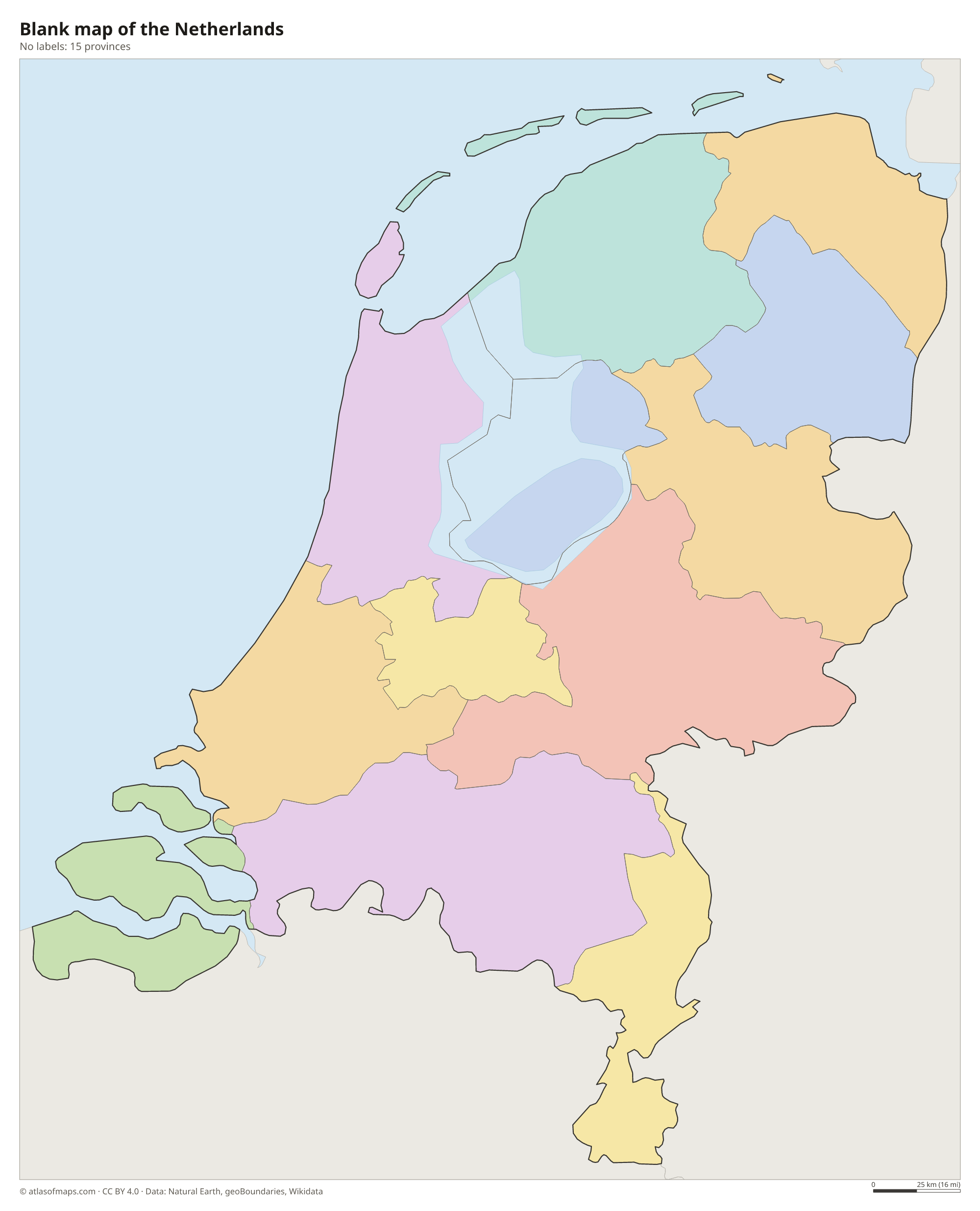 Blank outline map of the Netherlands without labels