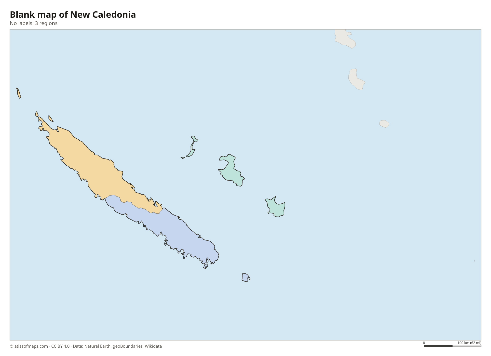 Blank outline map of New Caledonia without labels