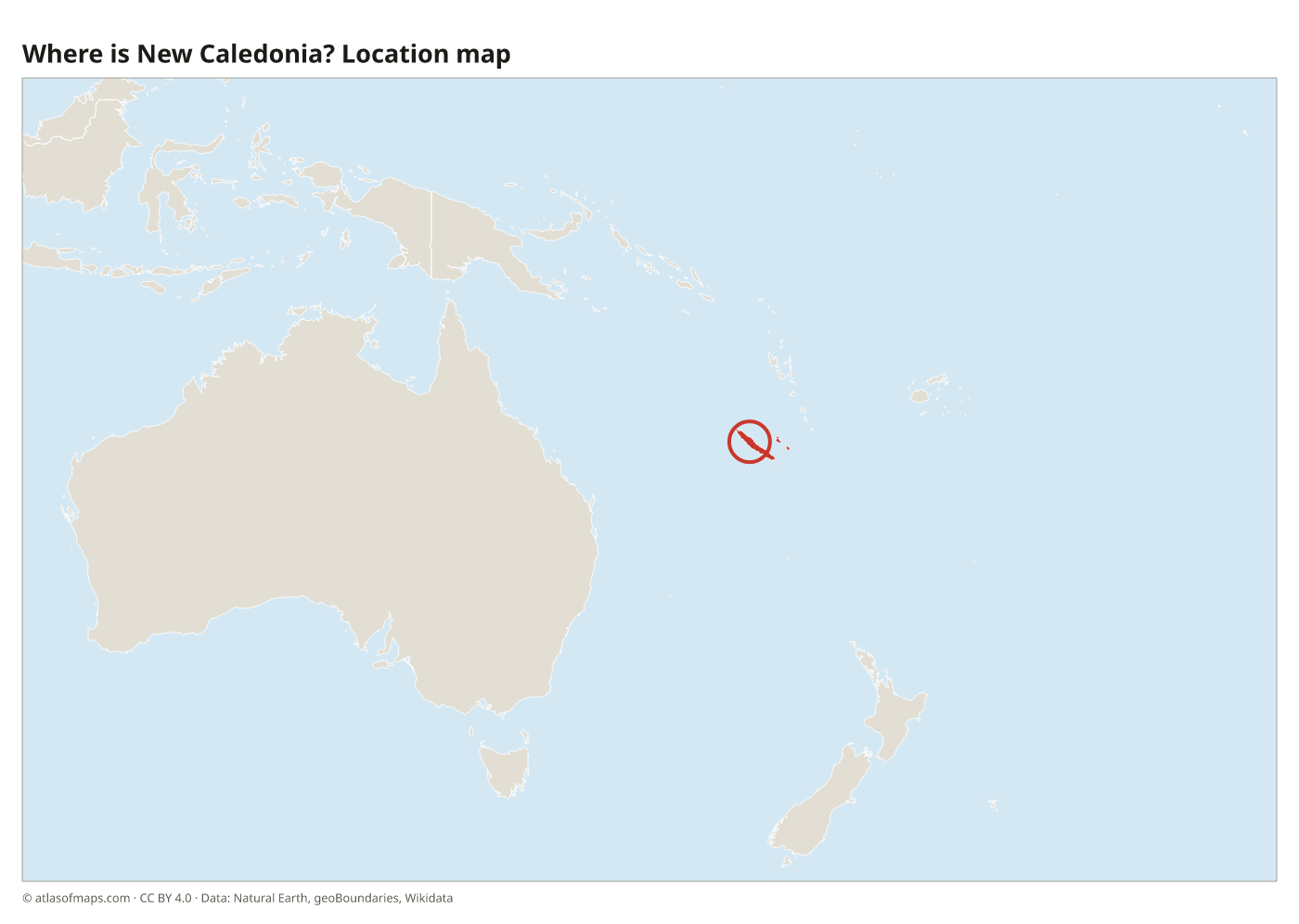 Where is New Caledonia? Location map with New Caledonia highlighted in red