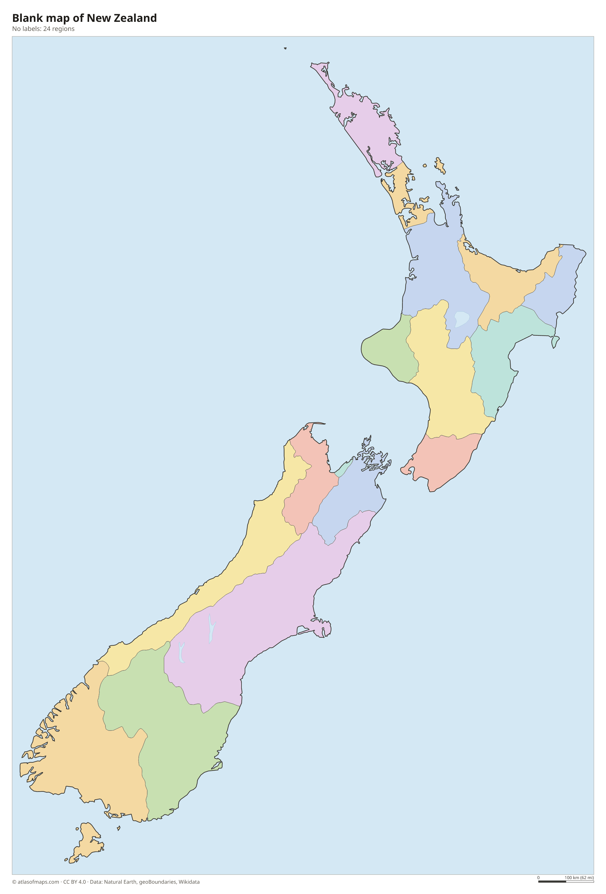 Blank outline map of New Zealand without labels