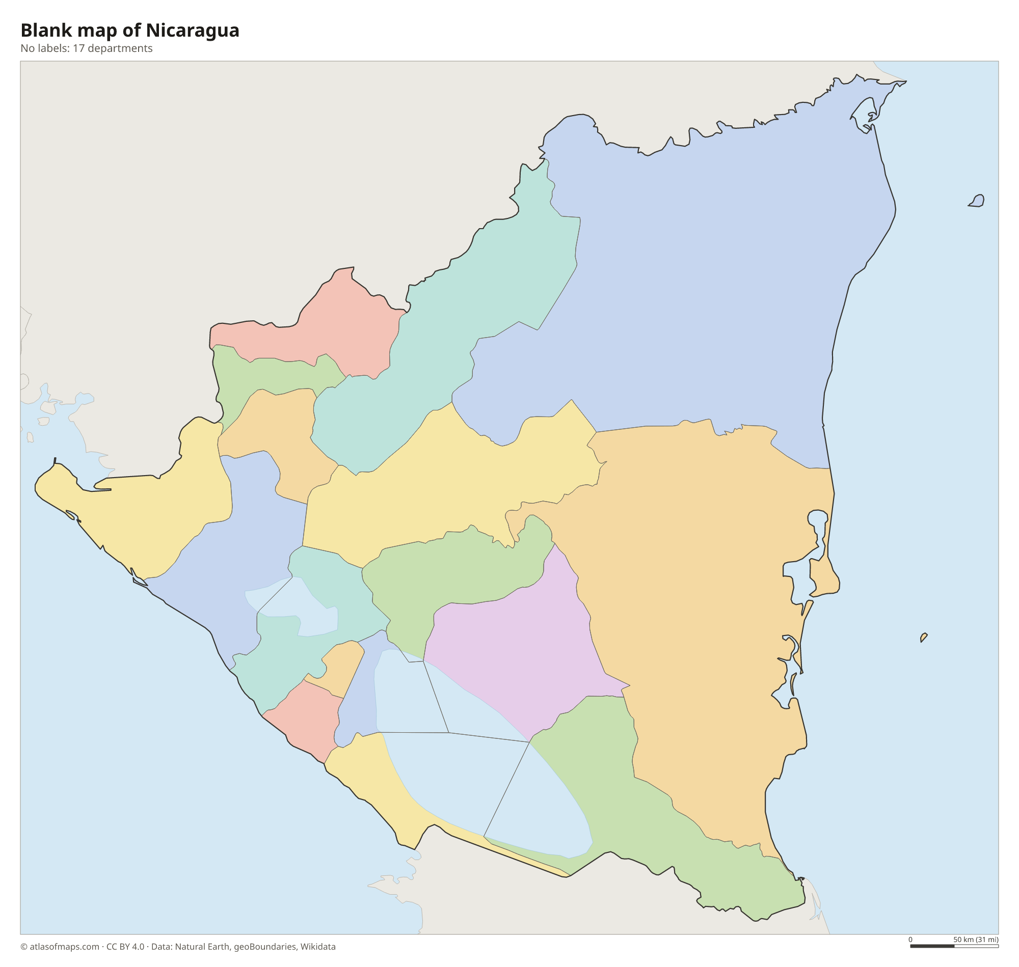 Blank outline map of Nicaragua without labels