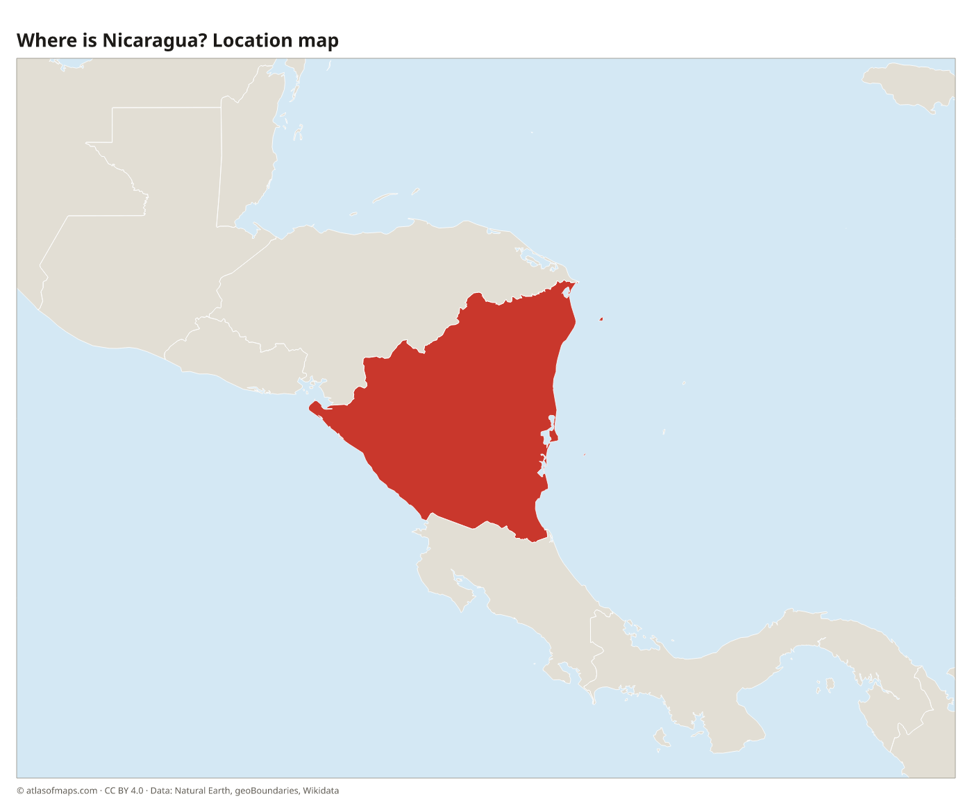 Where is Nicaragua? Location map with Nicaragua highlighted in red