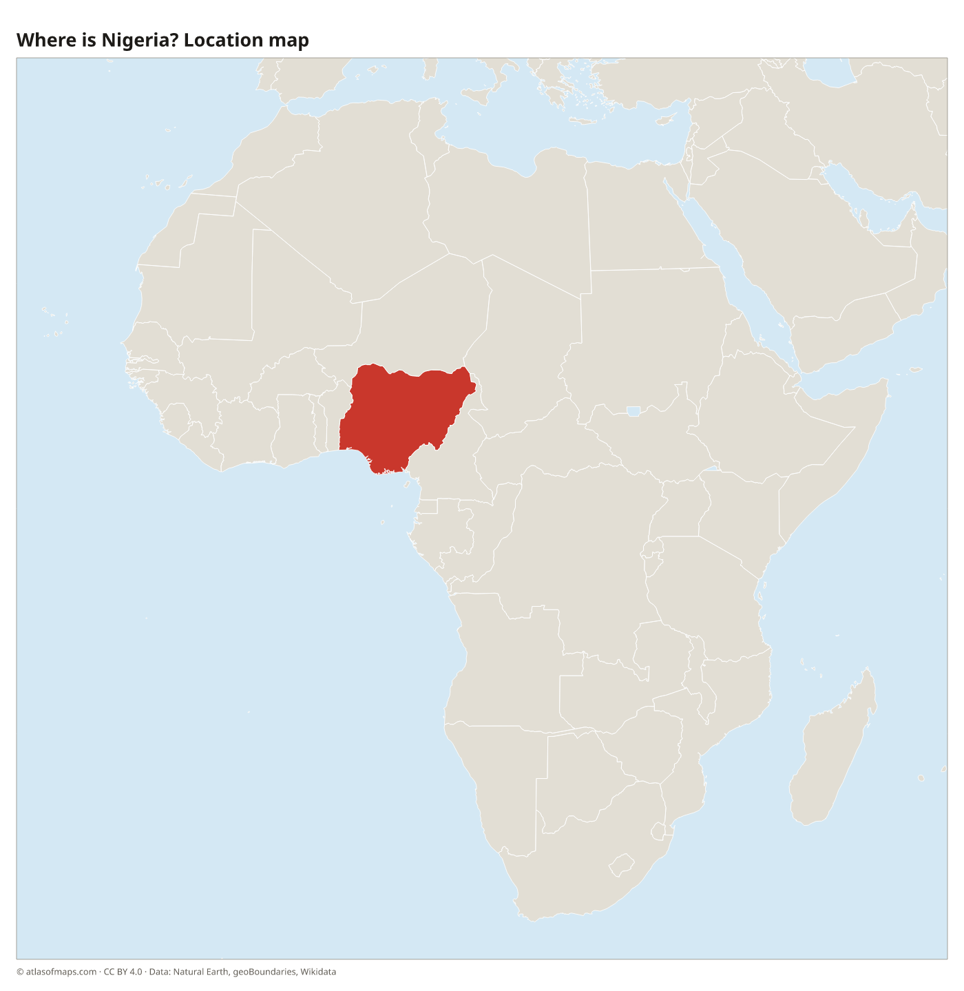 Where is Nigeria? Location map with Nigeria highlighted in red