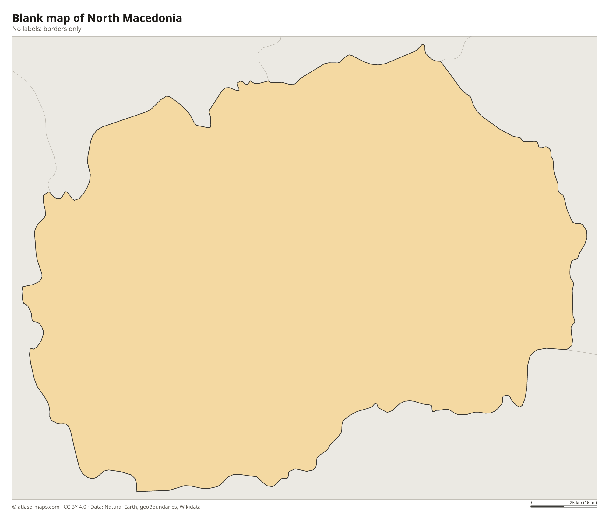 Blank outline map of North Macedonia without labels