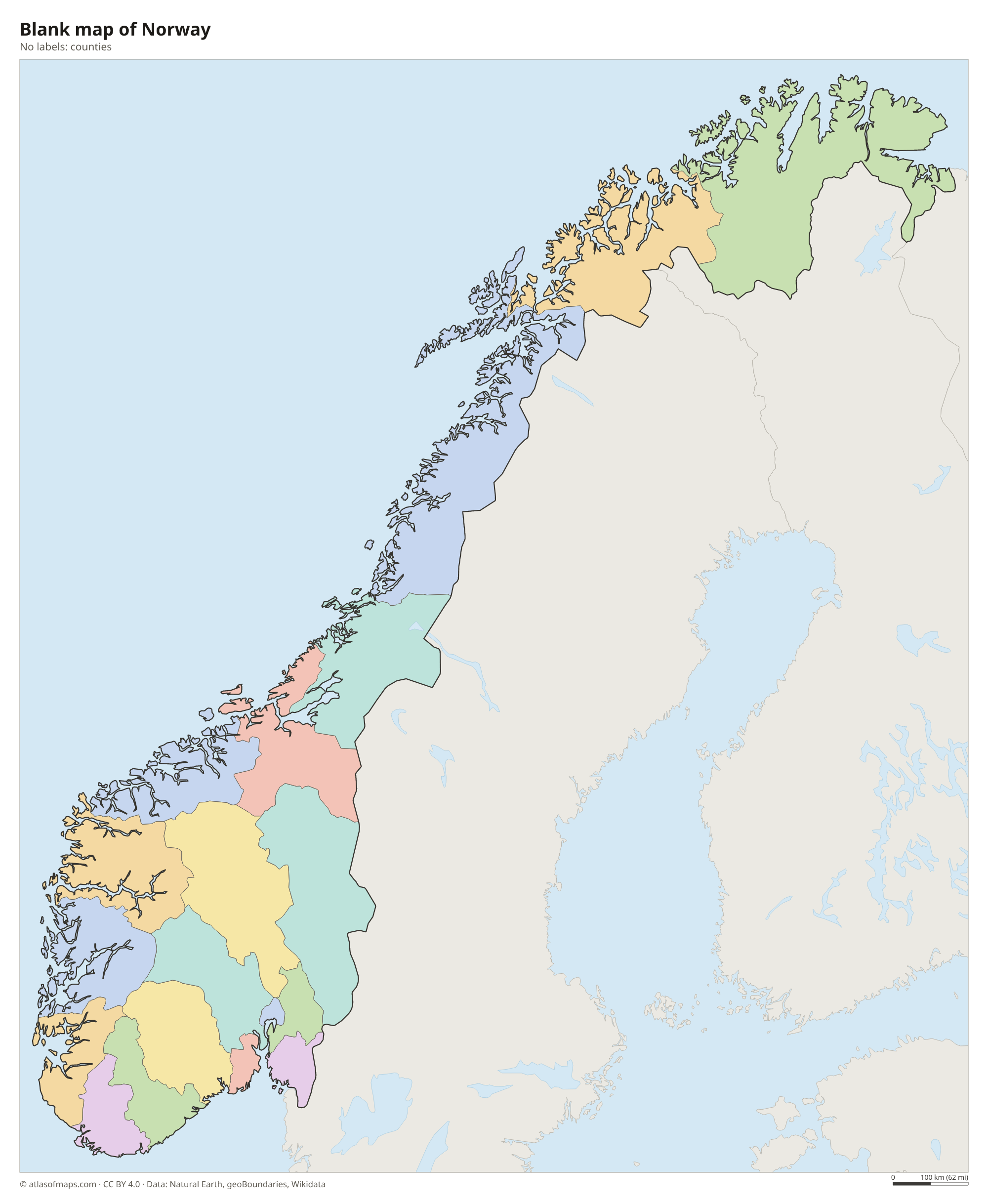 Blank outline map of Norway without labels