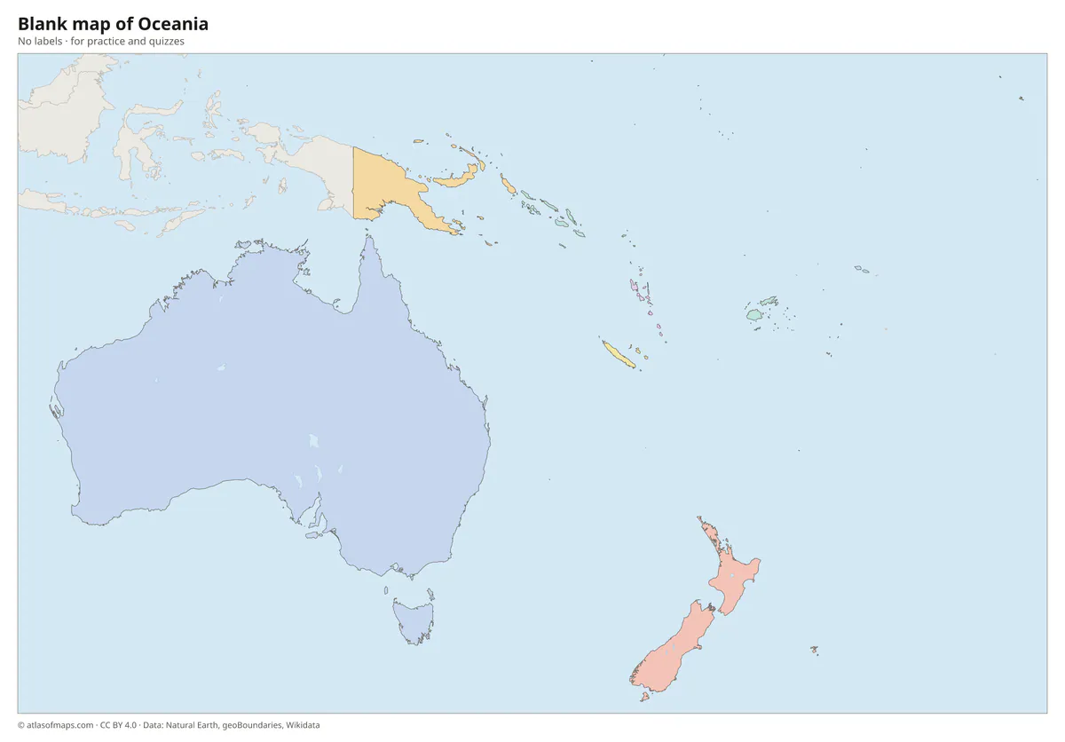 Blank map of Oceania