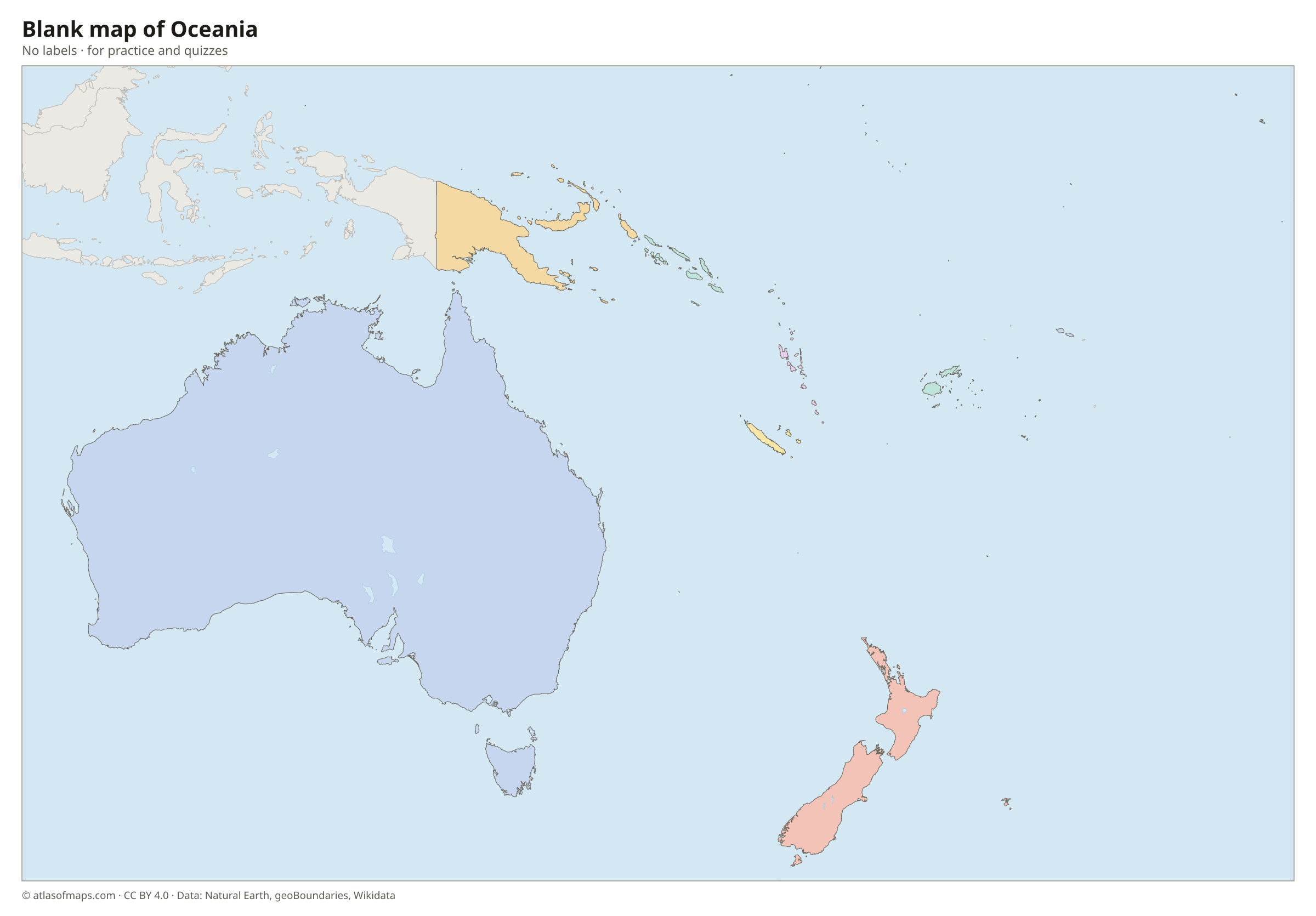 Blank map of Oceania without labels