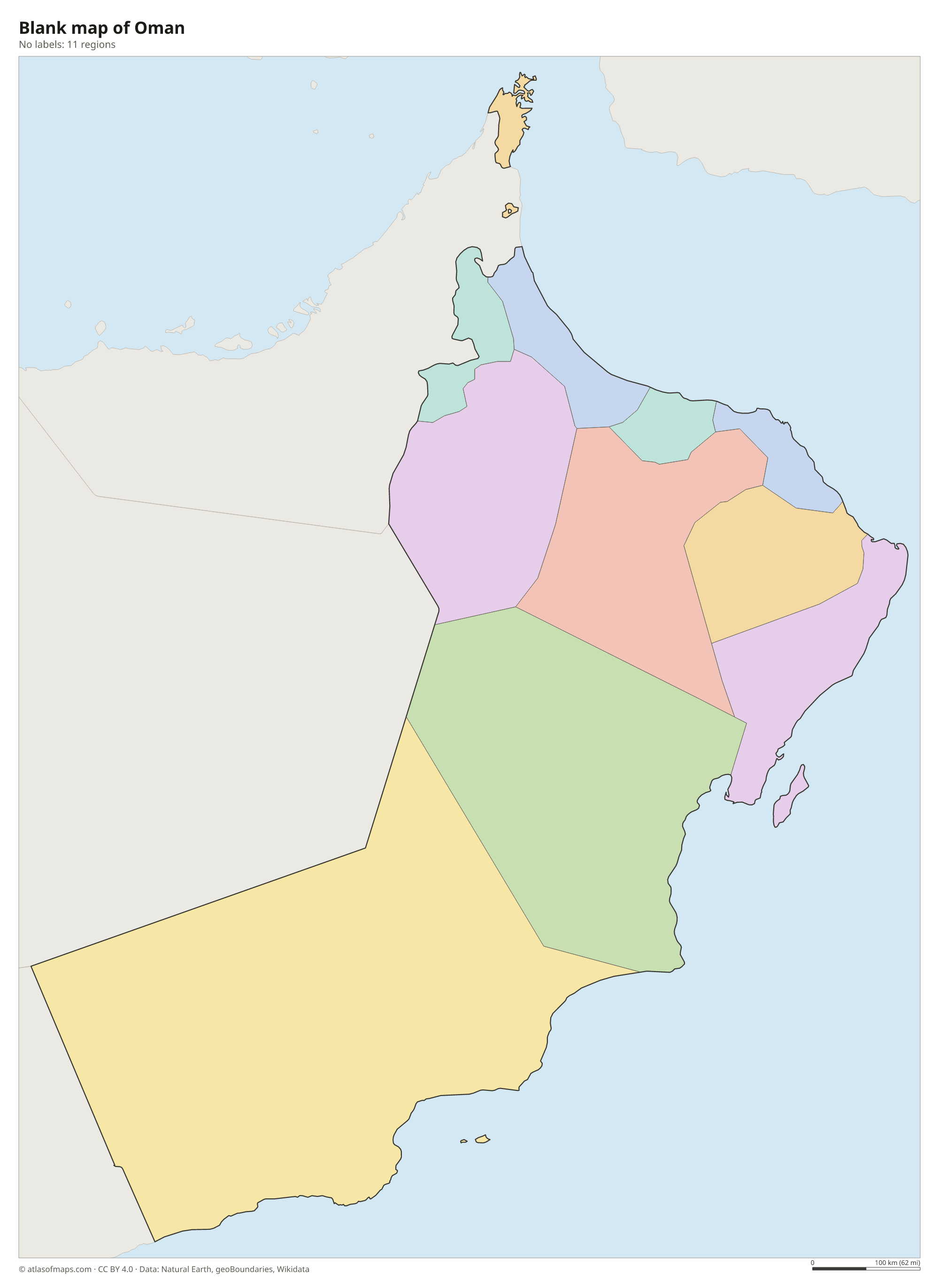 Blank outline map of Oman without labels