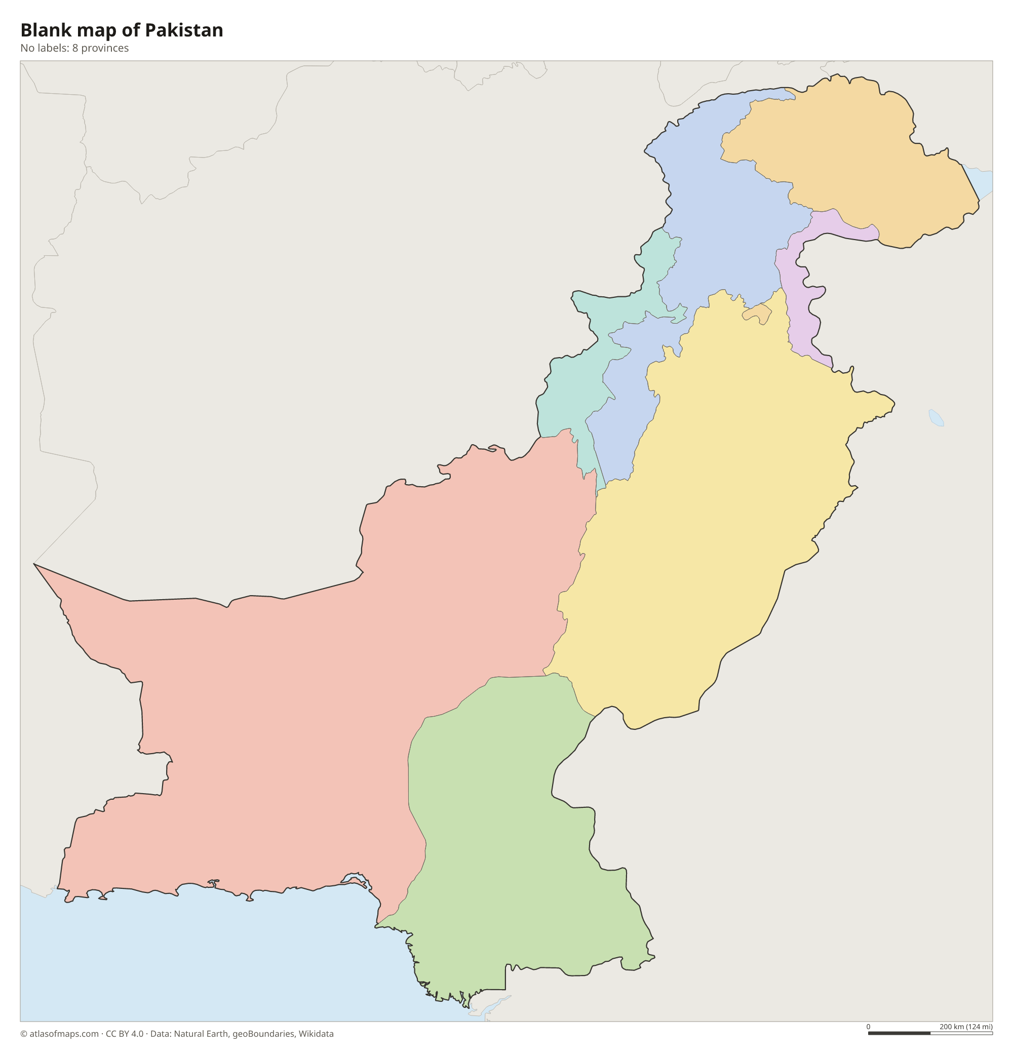 Blank outline map of Pakistan without labels