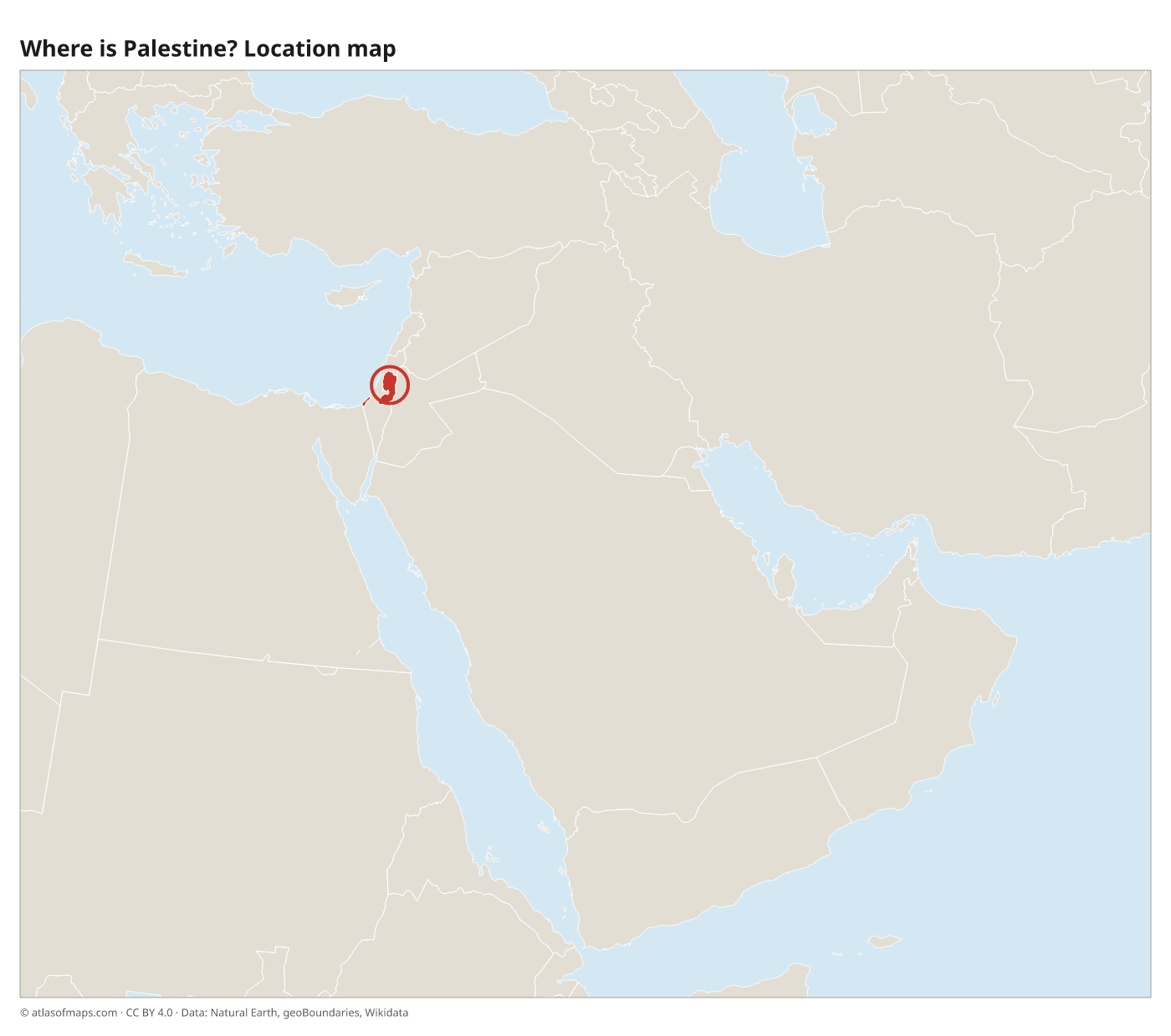 Where is Palestine? Location map with Palestine highlighted in red