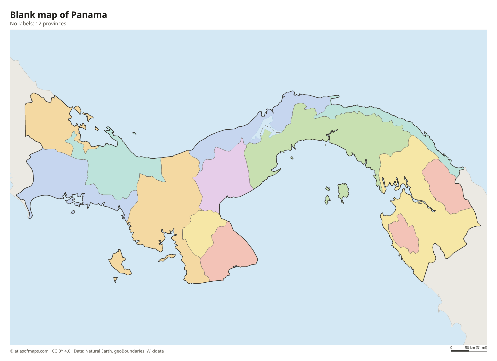 Blank outline map of Panama without labels